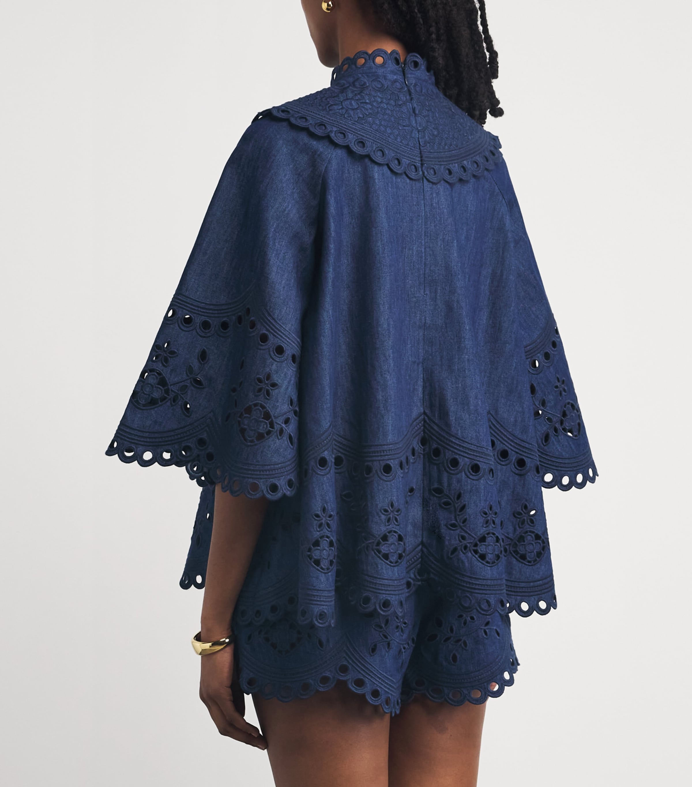 Zimmermann Womens Denim Broderie Mahon Blouse Ink Ink Image 5