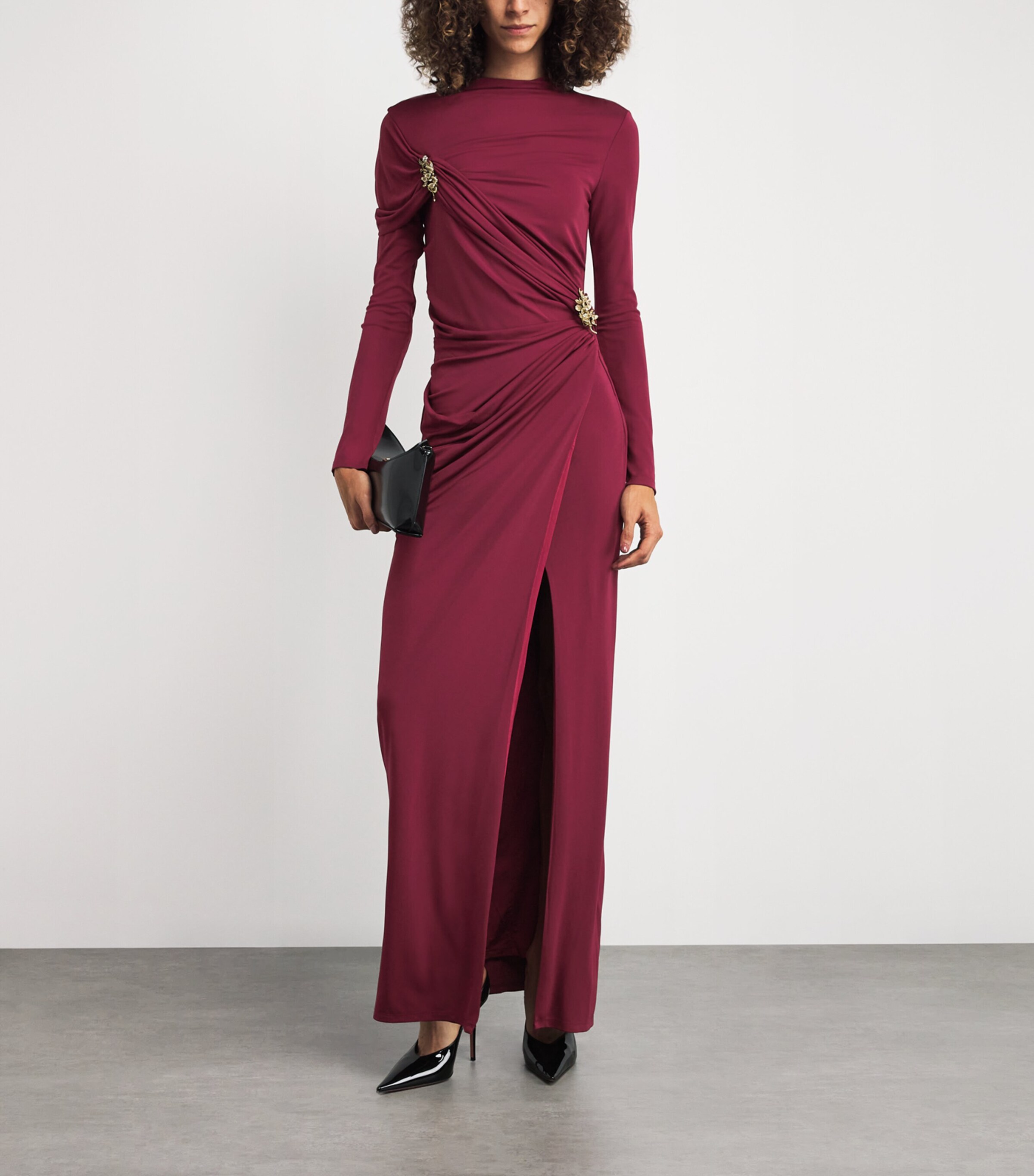 Draped Embellished Izadora Maxi Dress CRANBERRY Image 2
