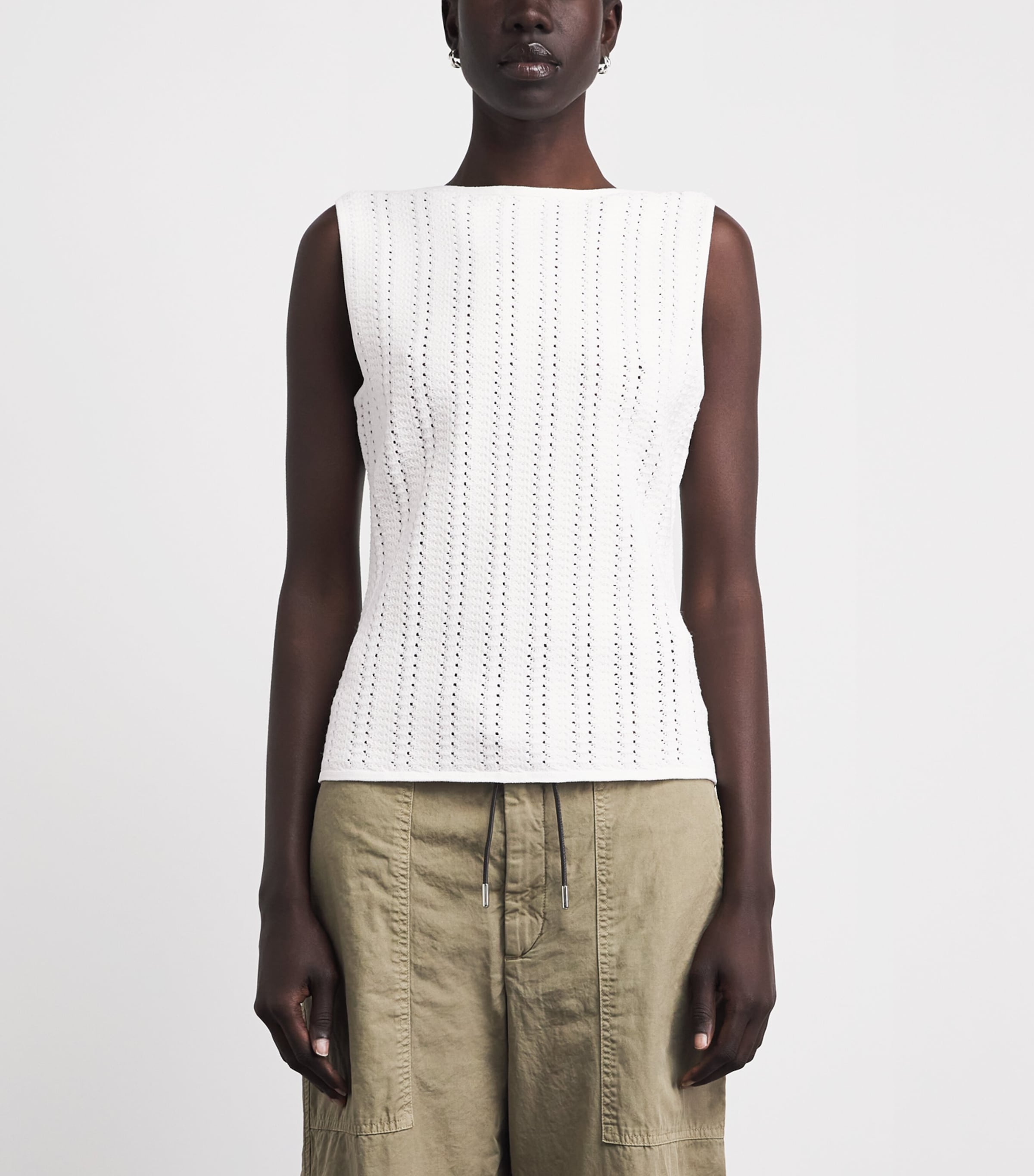 Theory Womens Textured Boat Neck Tank Top White Image 4