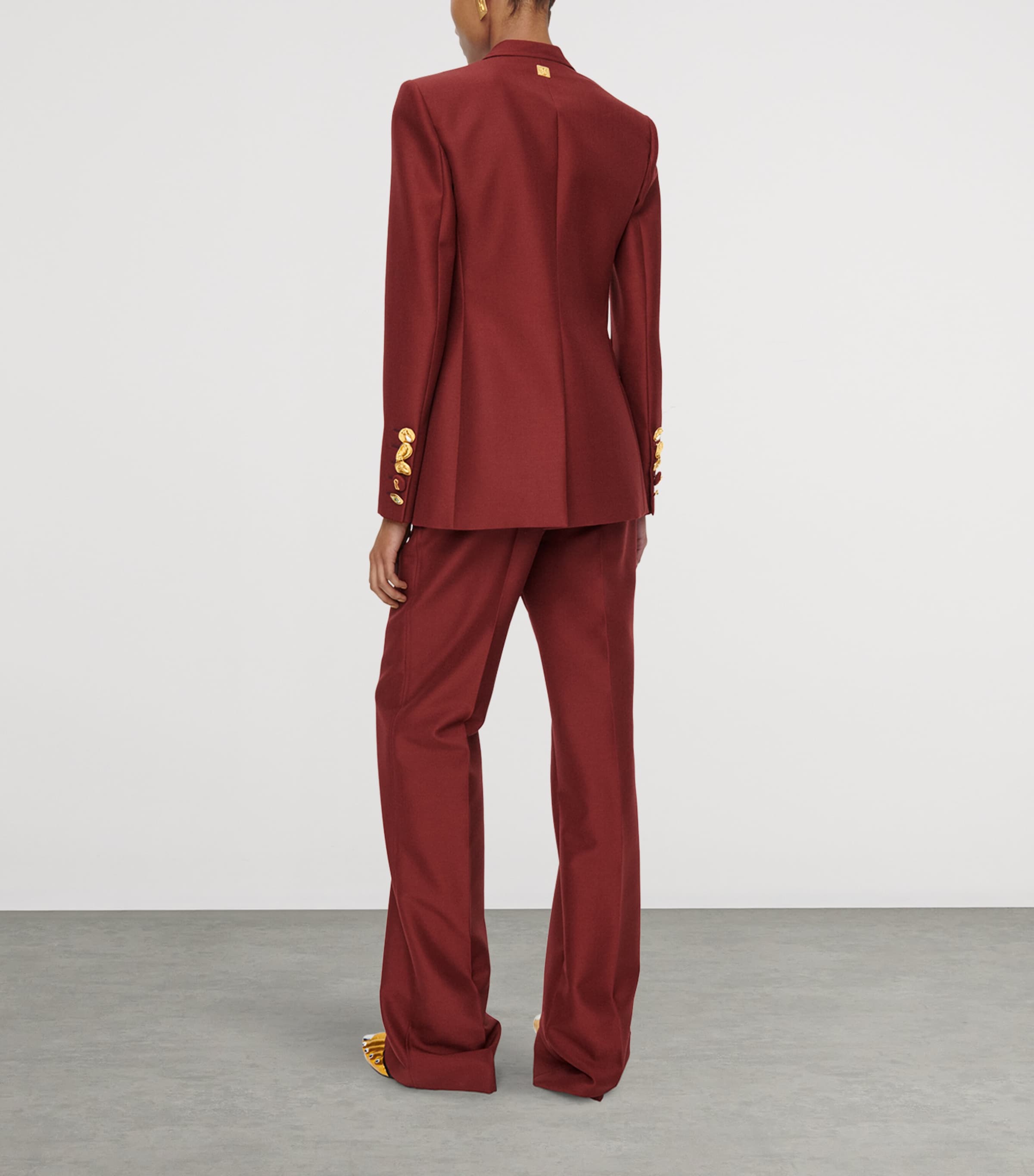Schiaparelli Womens Mohair-Wool Boyfit Trousers Burgundy Image 3