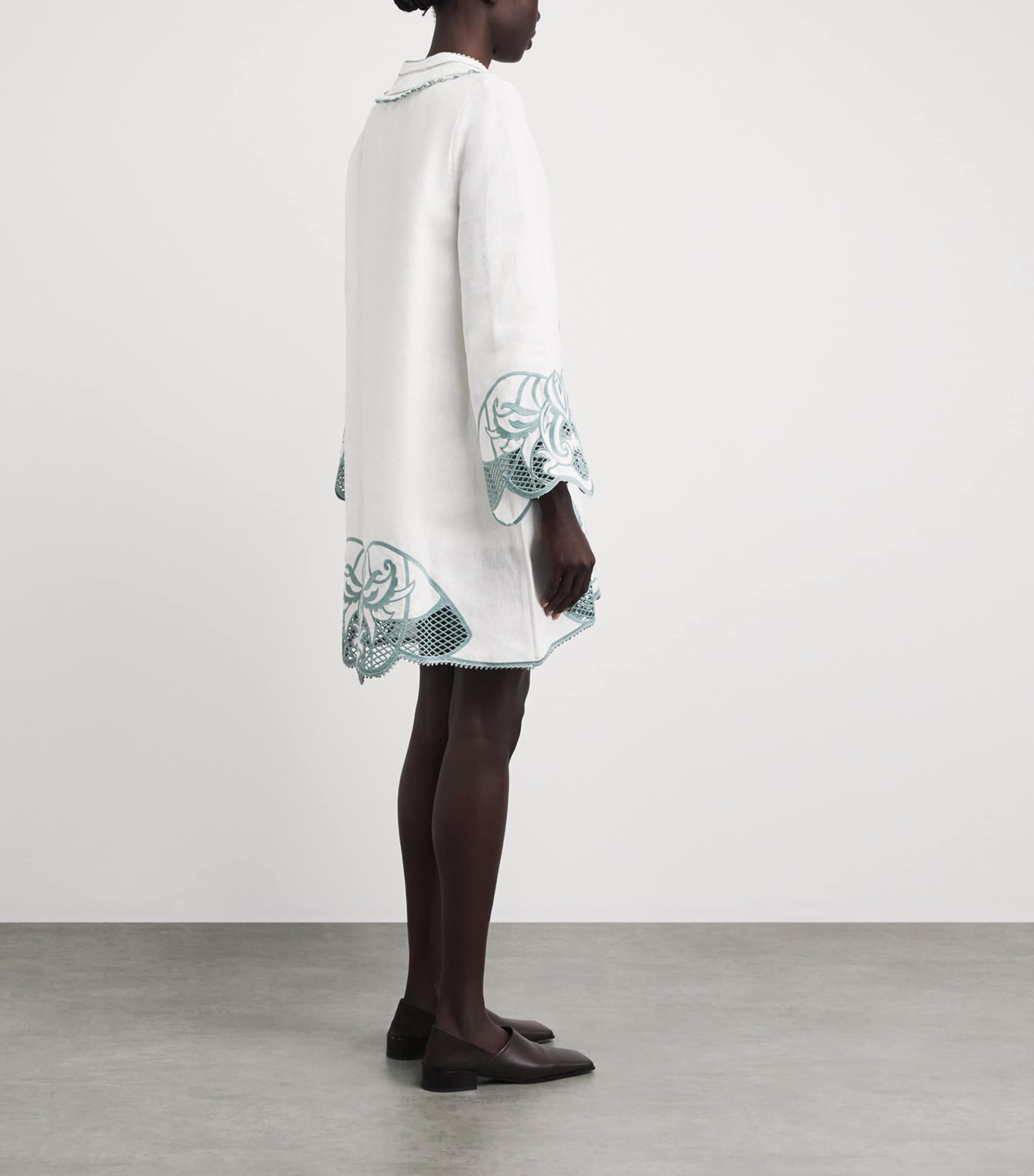 LUG VON SIGA Womens Linen Embroidered Tess Mini Dress Offwhite Image 4