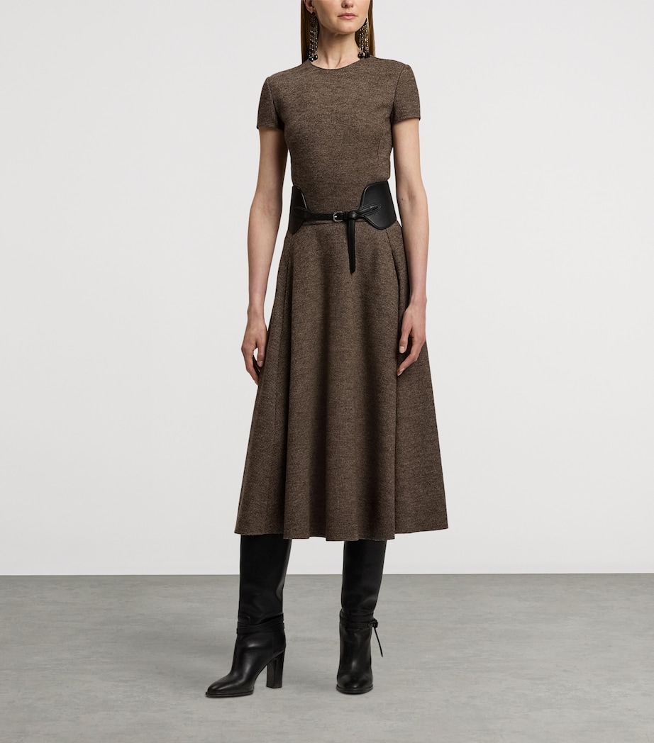 Wool Tick-Weave Margaret Midi Dress DARK BROWN/CAMEL Image 11