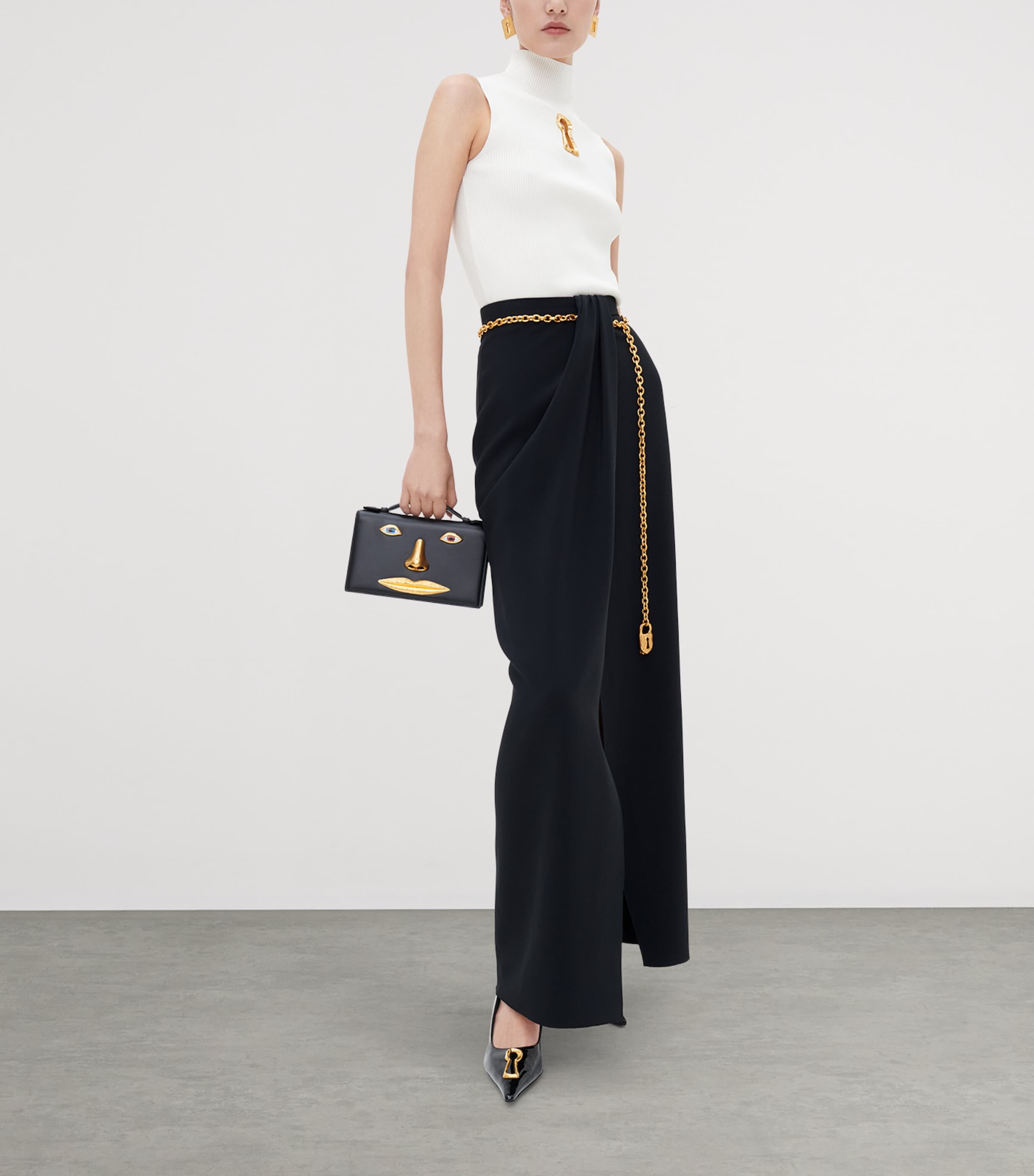 Schiaparelli Leather Face Clutch Bag Black Image 2