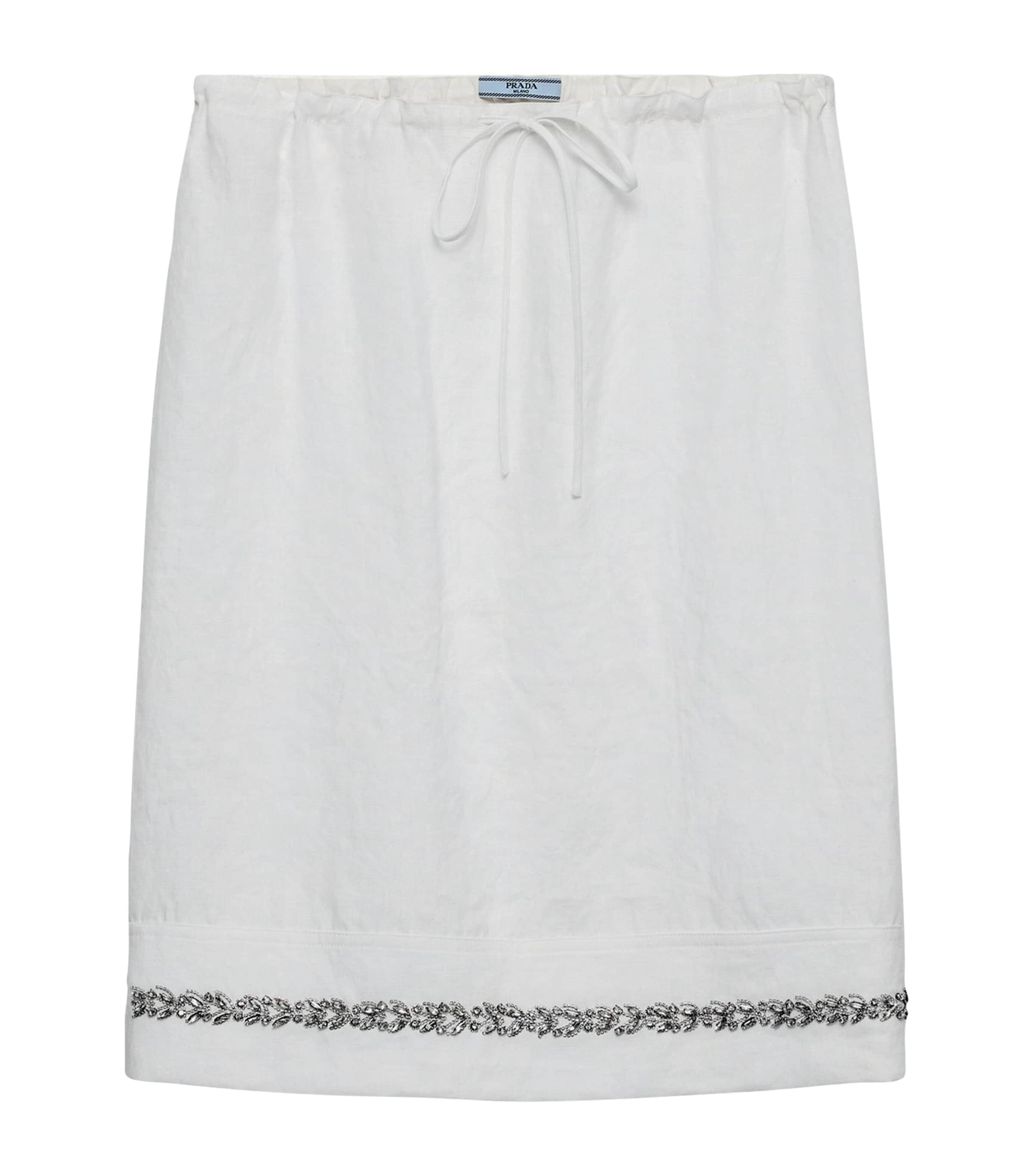 Prada Womens Linen Embellished Midi Skirt Neutral Image 1