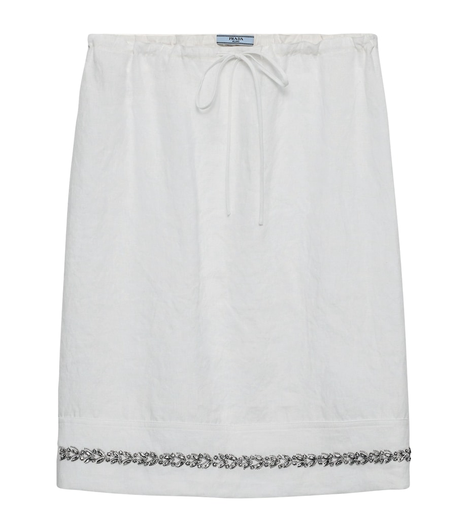 Prada Womens Linen Embellished Midi Skirt Neutral Image 1