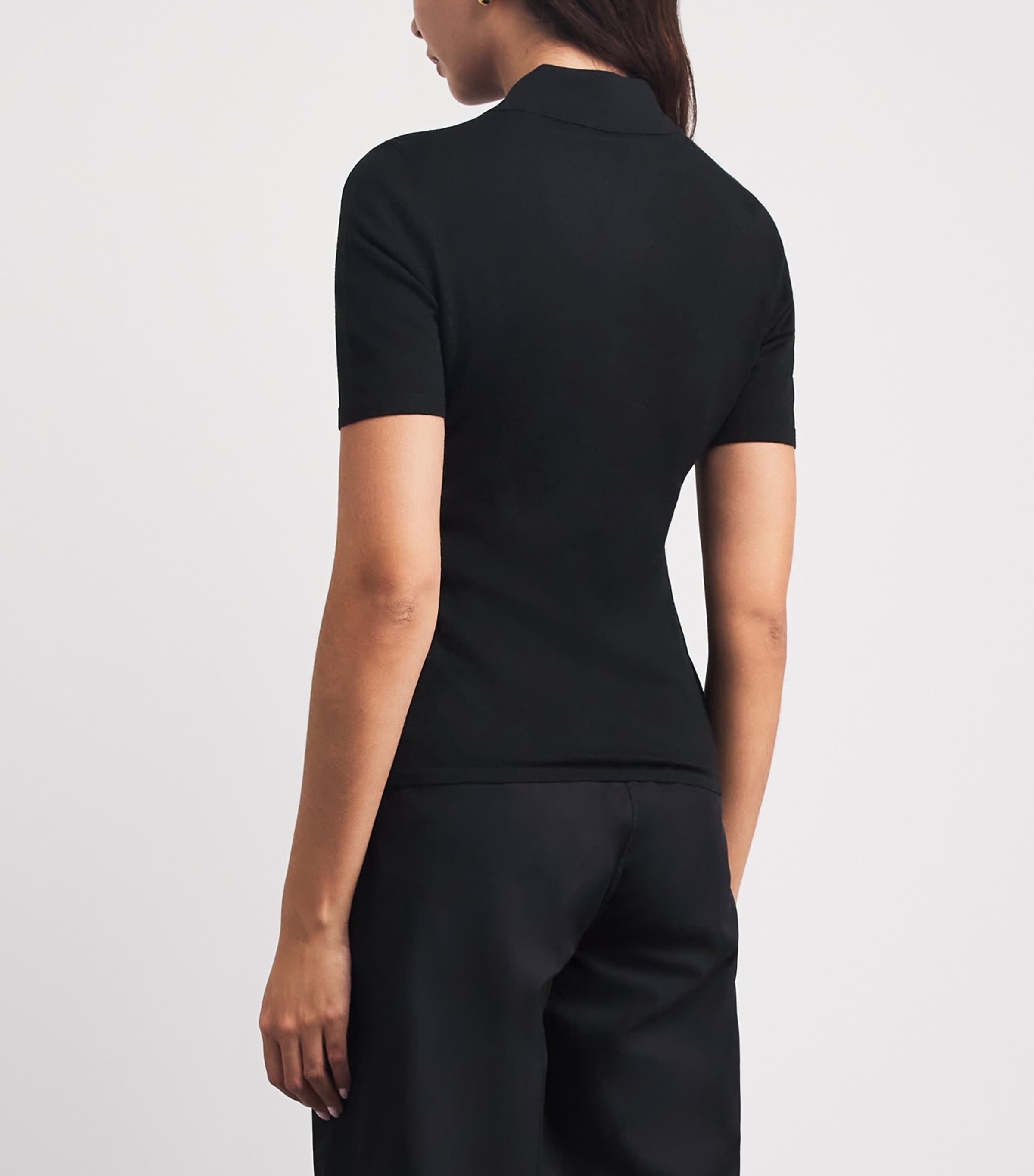 Theory Womens Merino Wool Pointelle Polo Shirt Black Image 5