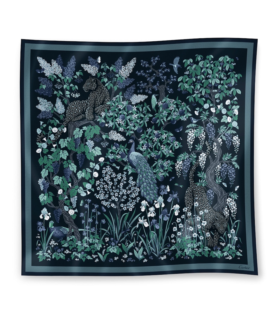 Cartier Silk Blooming Panthère Square Scarf Navy Blue Image 1
