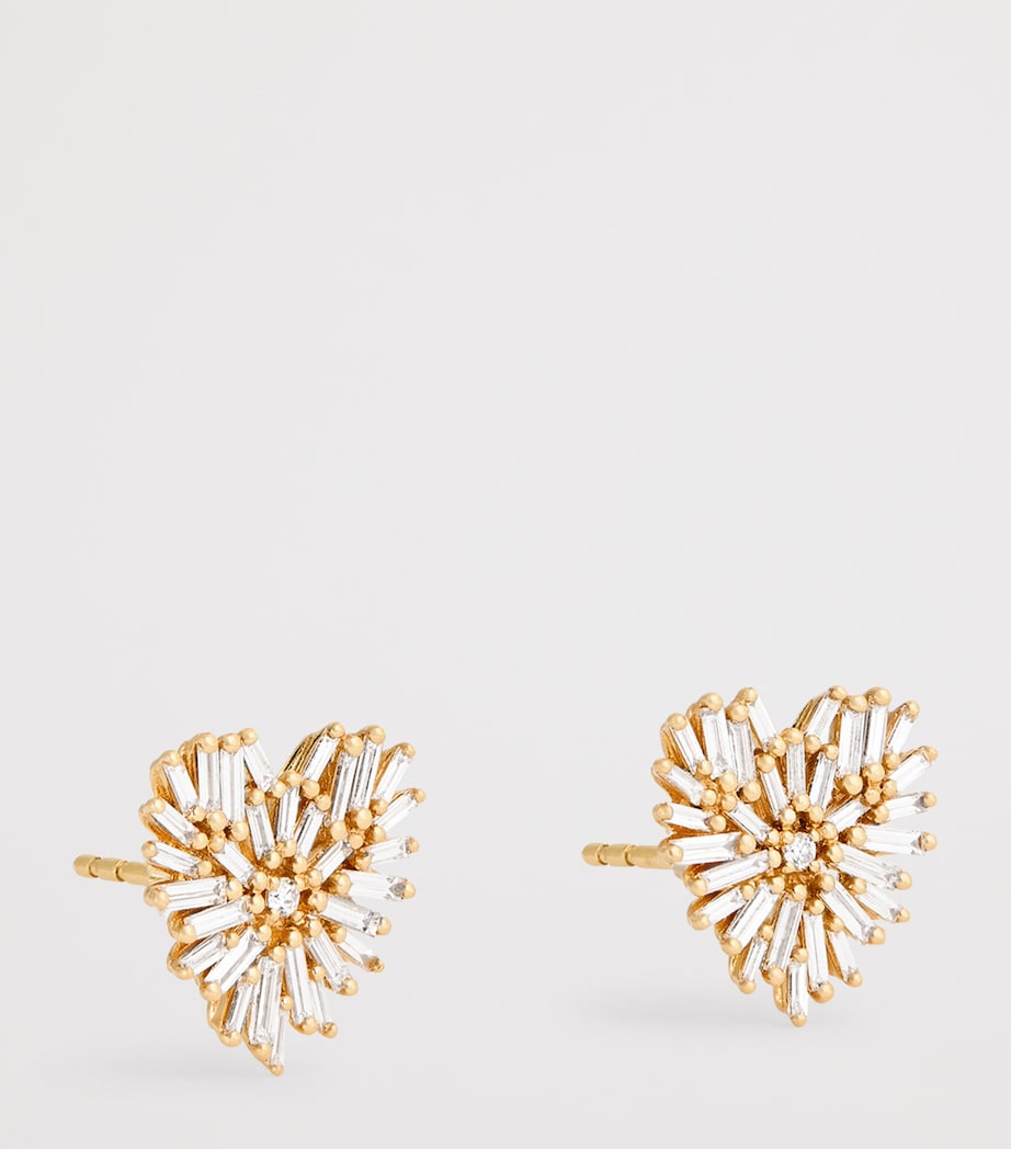Yellow Gold and Diamond Heart Stud Earrings 18K YG/WD Image 3