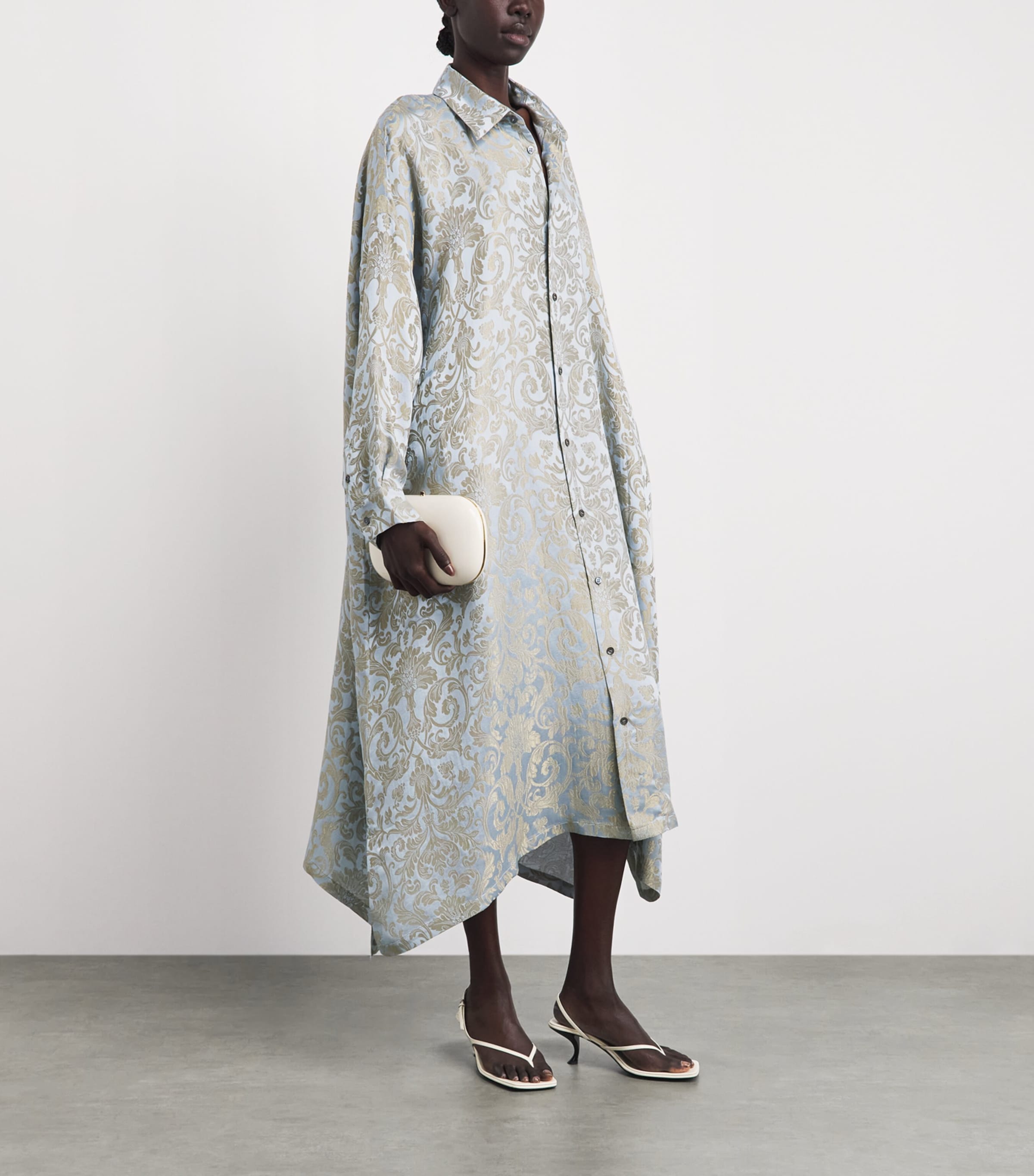 Eskandar Womens Wide A-Line Midi Shirt Dress Brgtnbl Image 2