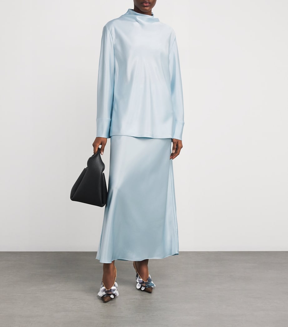 Satin Draped Chimera Blouse L60 MISTY BLUE Image 2