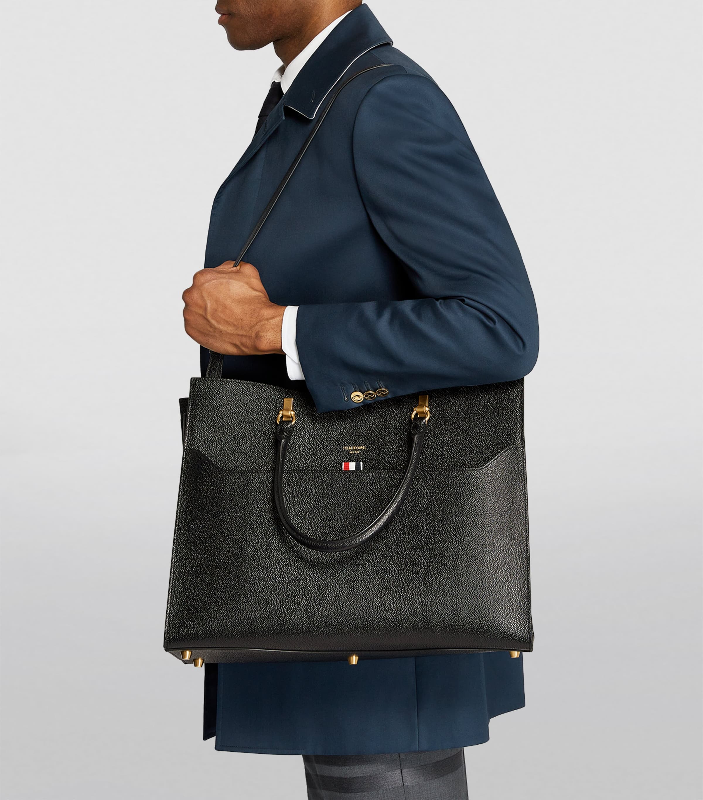 Thom Browne Black Large Leather Duet Tote Bag | Harrods US