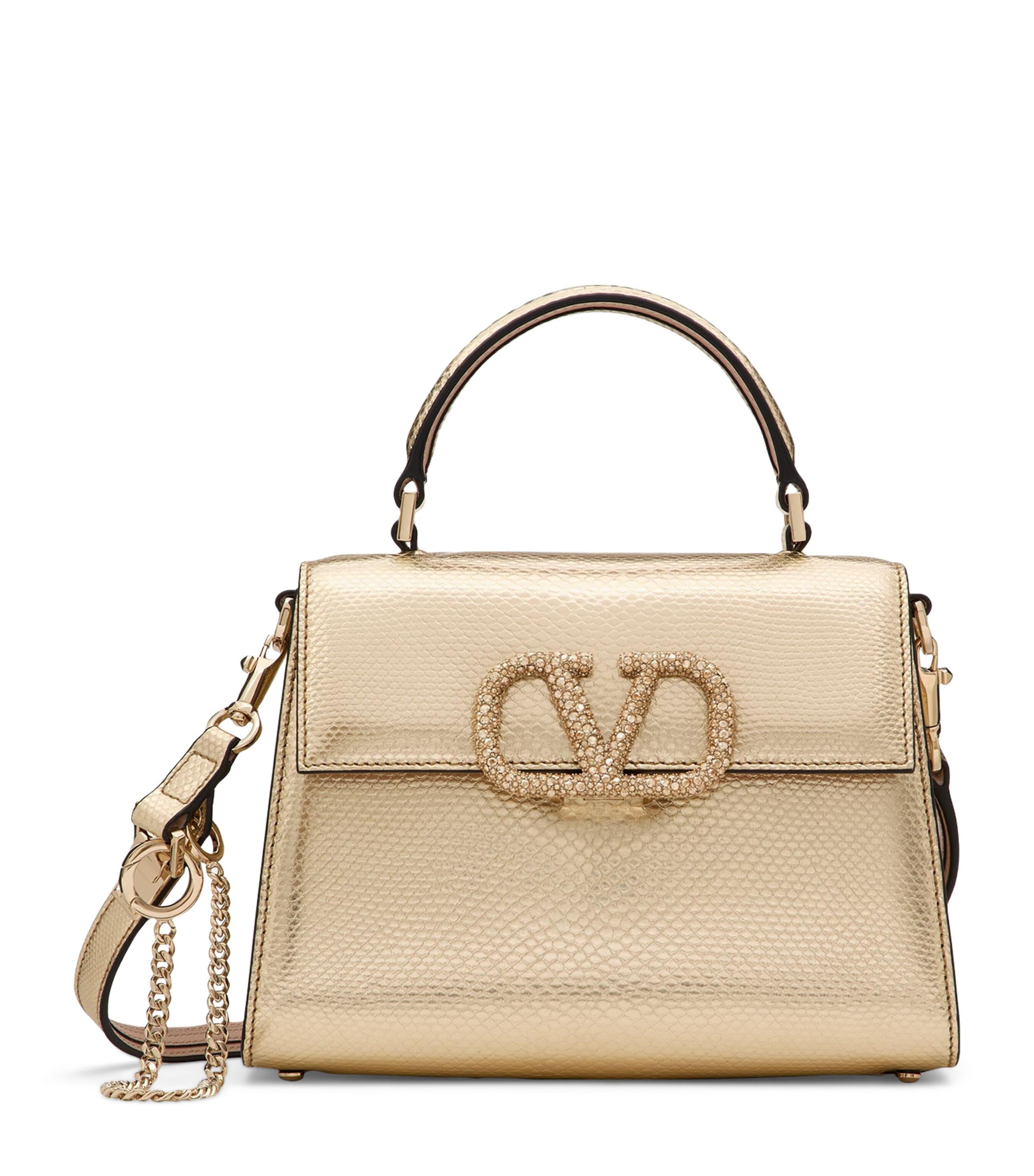 Valentino Vsling Small Metallic Snake-embossed Leather Top-handle Bag