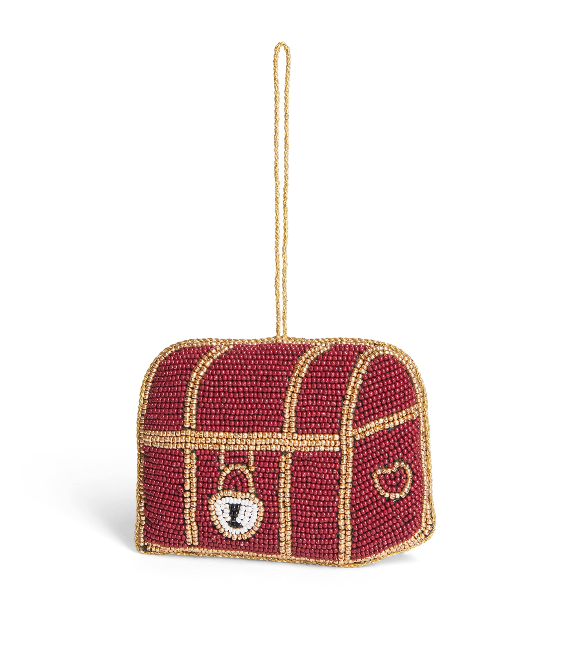 Harrods Beaded Chest Tree Decoration Red/gold Image 1