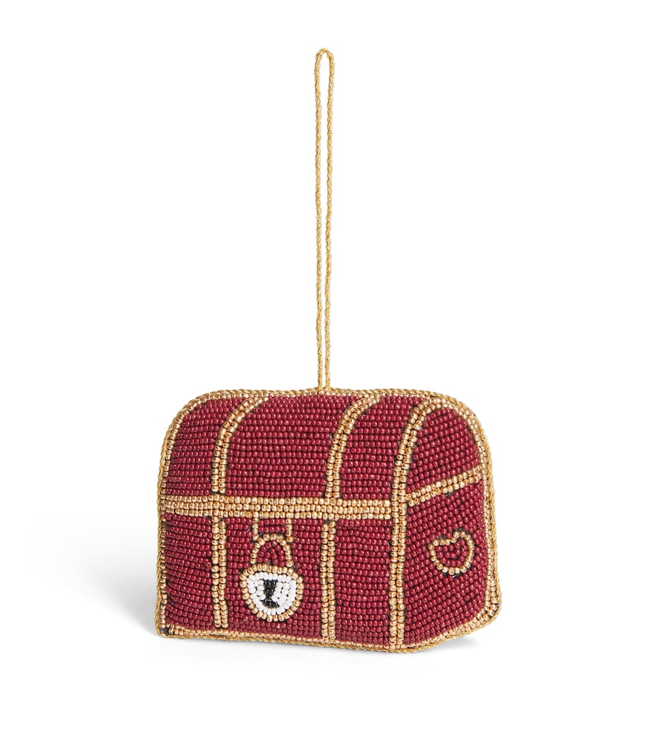 Harrods Beaded Chest Tree Decoration Red/gold Image 1