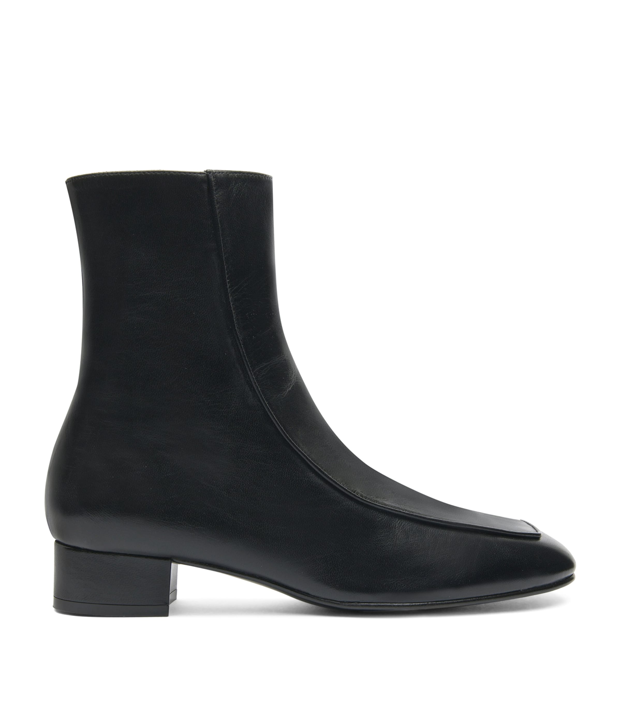 Herbert Levine Leather Shadow Ban Ankle Boots 30 In Black