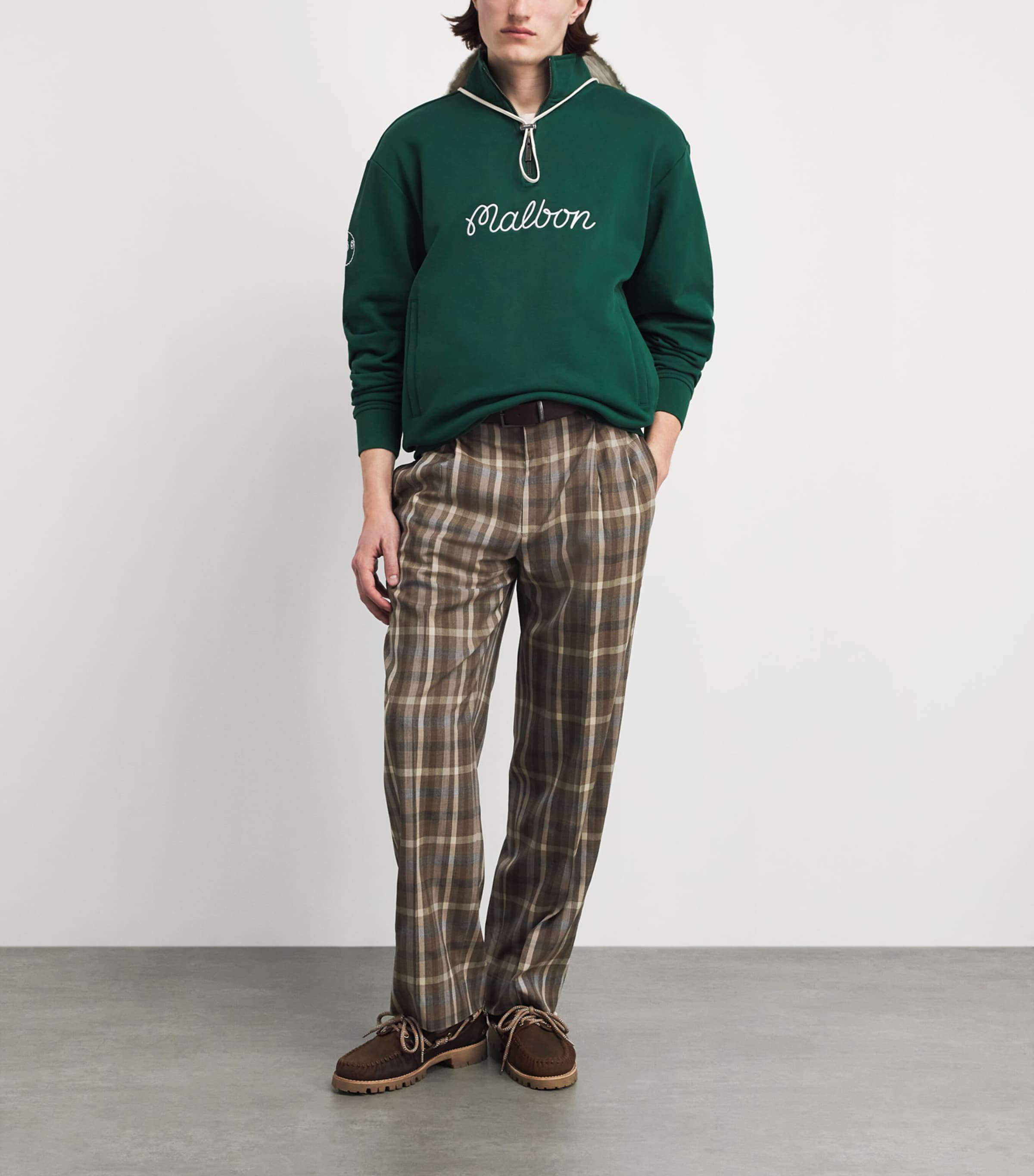 Malbon Mens Cotton Collegiate Quarter-Zip Sweatshirt Forest Green Image 2