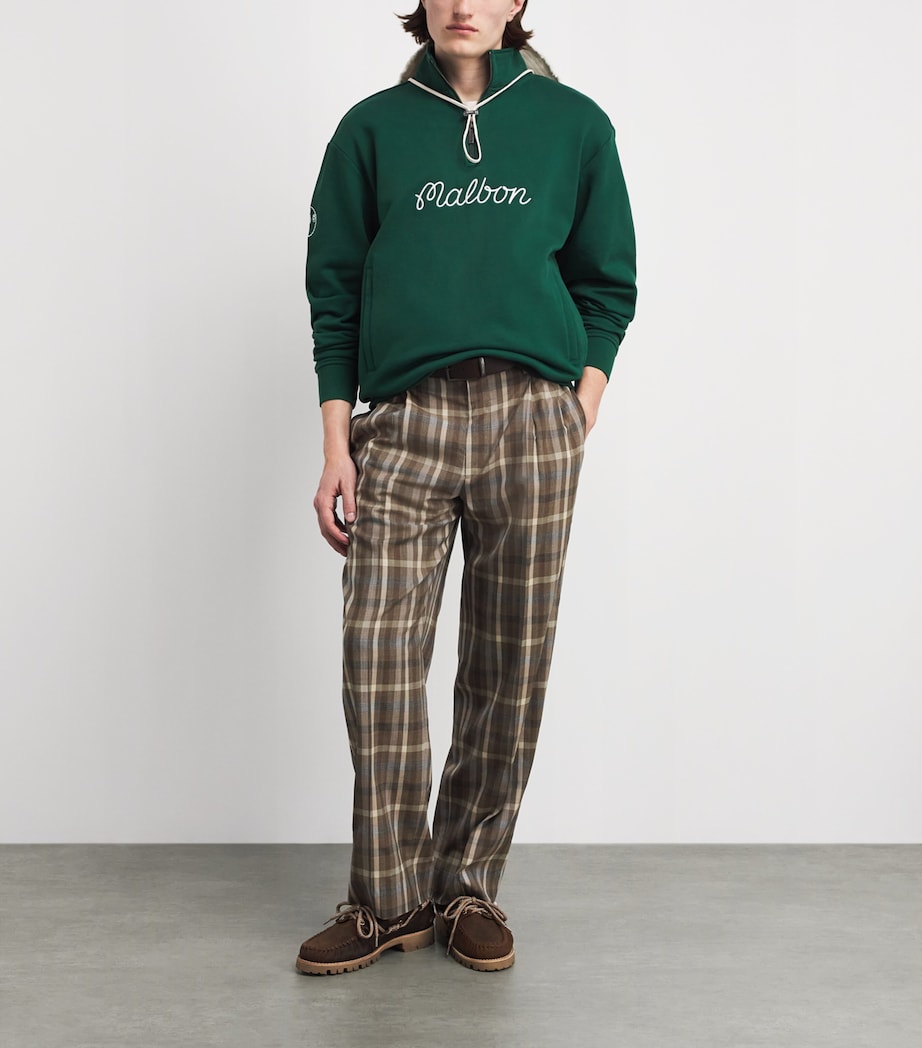 Malbon Mens Cotton Collegiate Quarter-Zip Sweatshirt Forest Green Image 2
