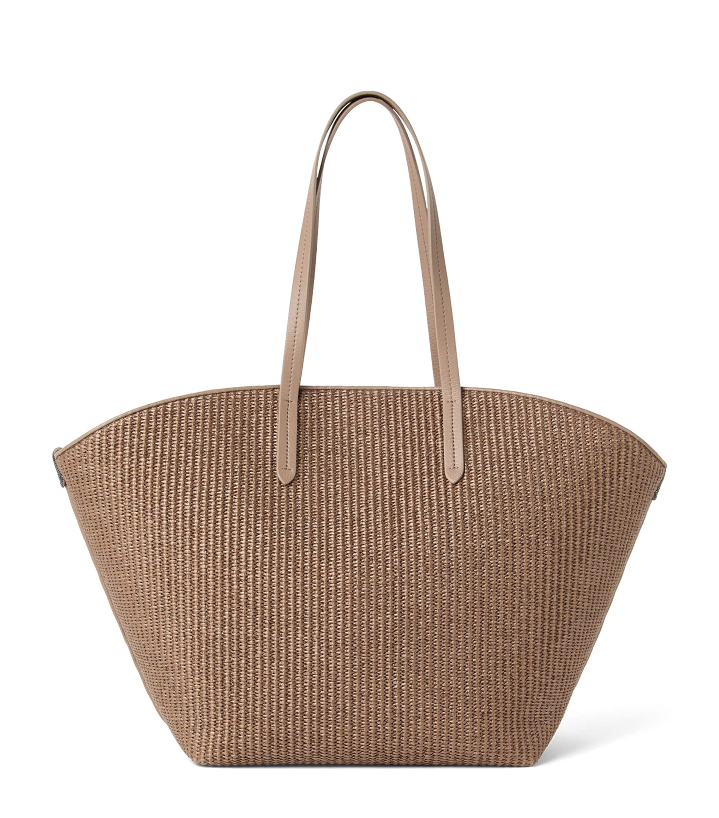 Brunello Cucinelli Raffia Panier Shopper Bag In Brown