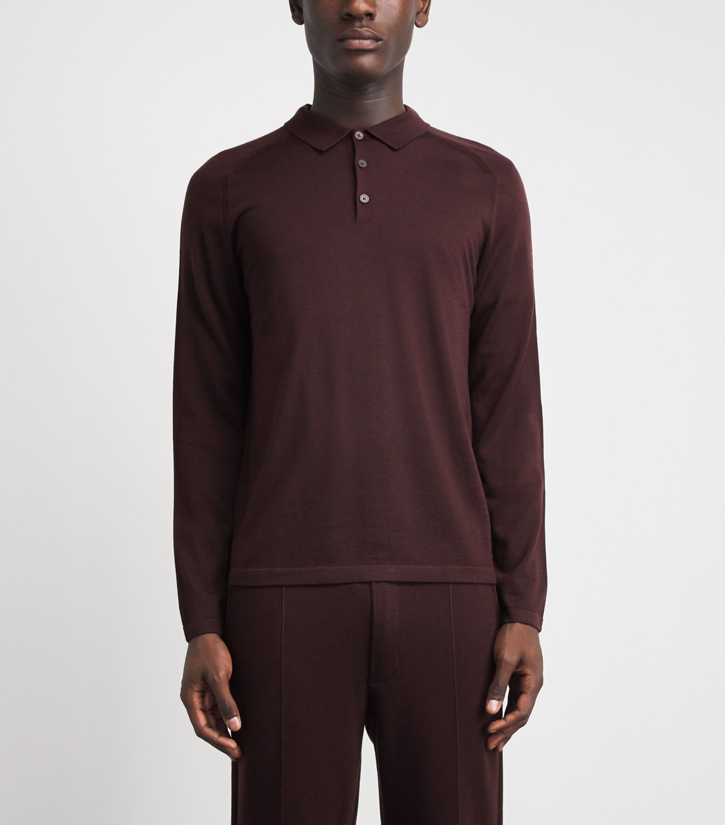Falke Mens Ultrafine Merino Wool Polo Shirt Dark Choco Image 4