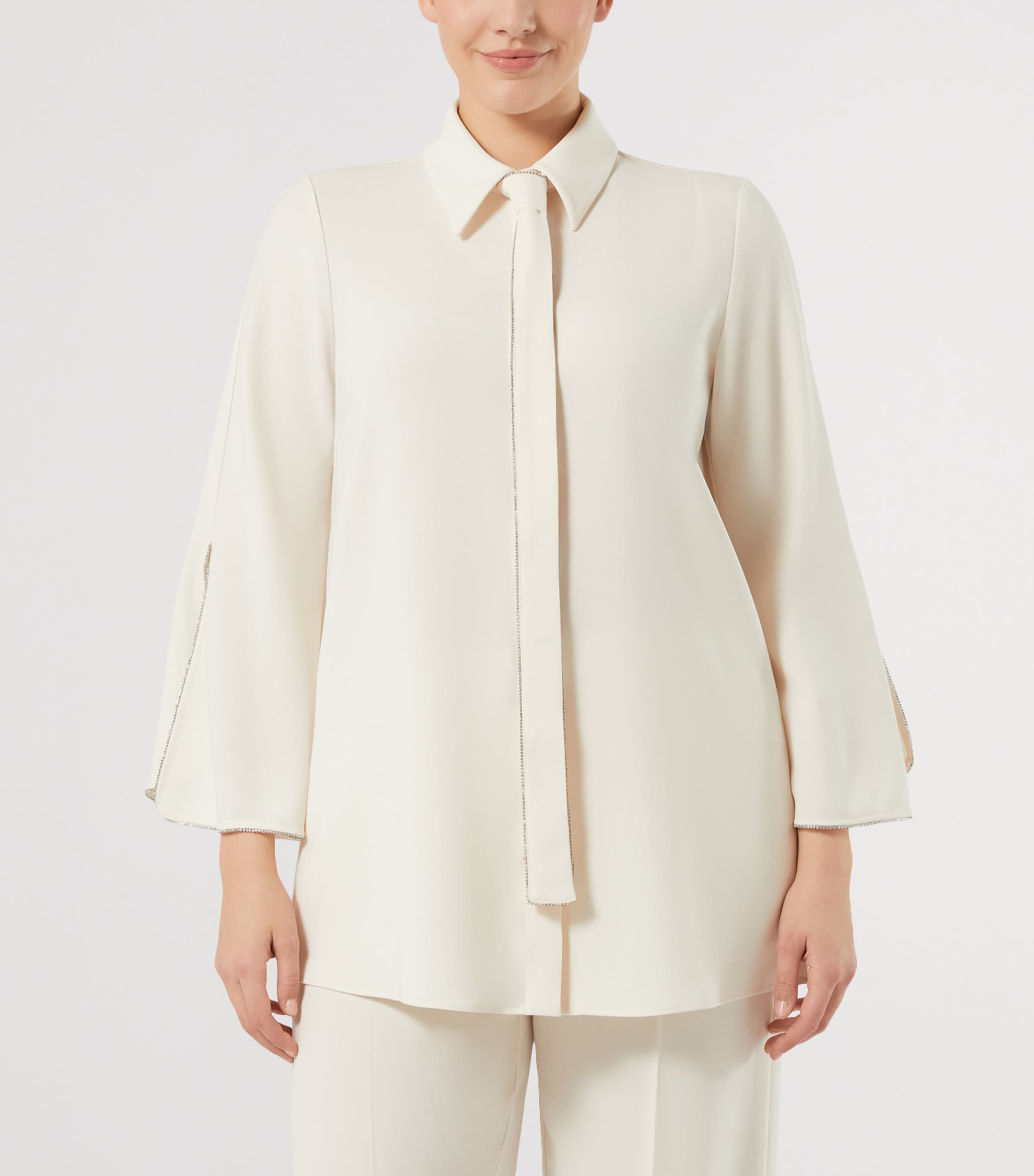 Marina Rinaldi Womens Embellished Belted Blazer Ivory Image 3