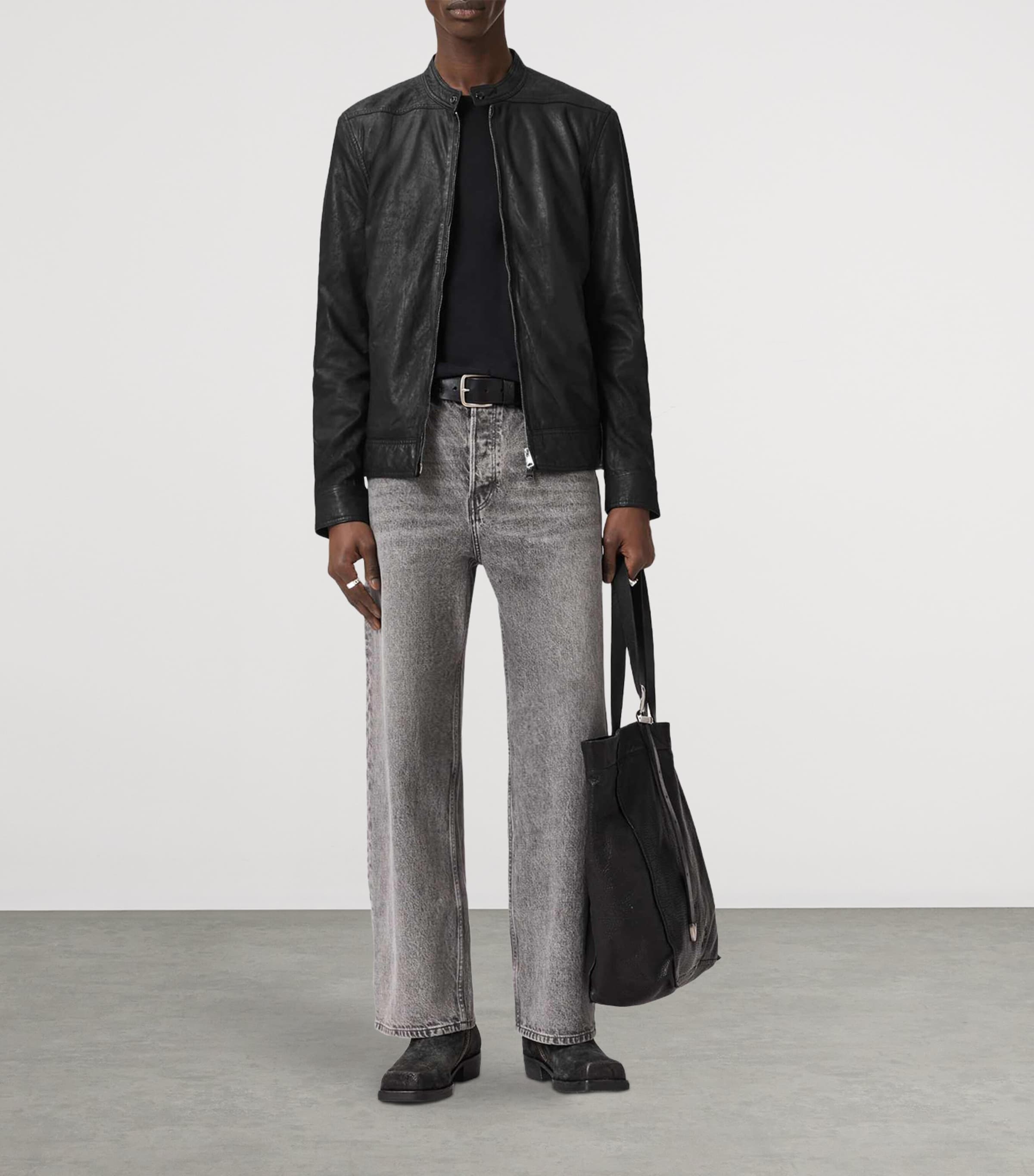 AllSaints Mens Colt Leather Jacket Black Image 5