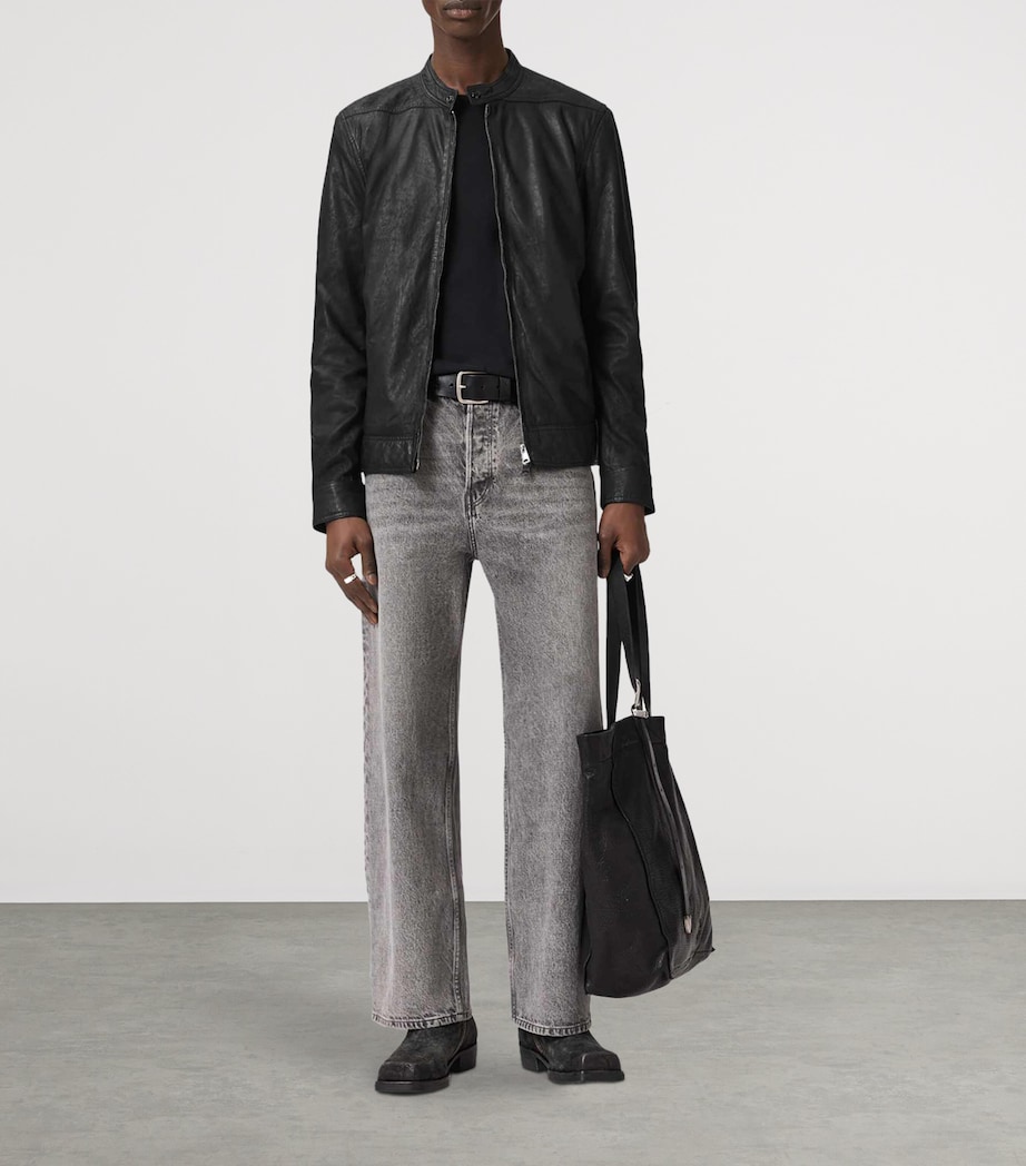 AllSaints Mens Colt Leather Jacket Black Image 5