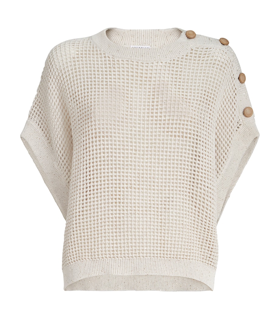 Brunello Cucinelli Womens Cotton-Blend Net Top Image 1