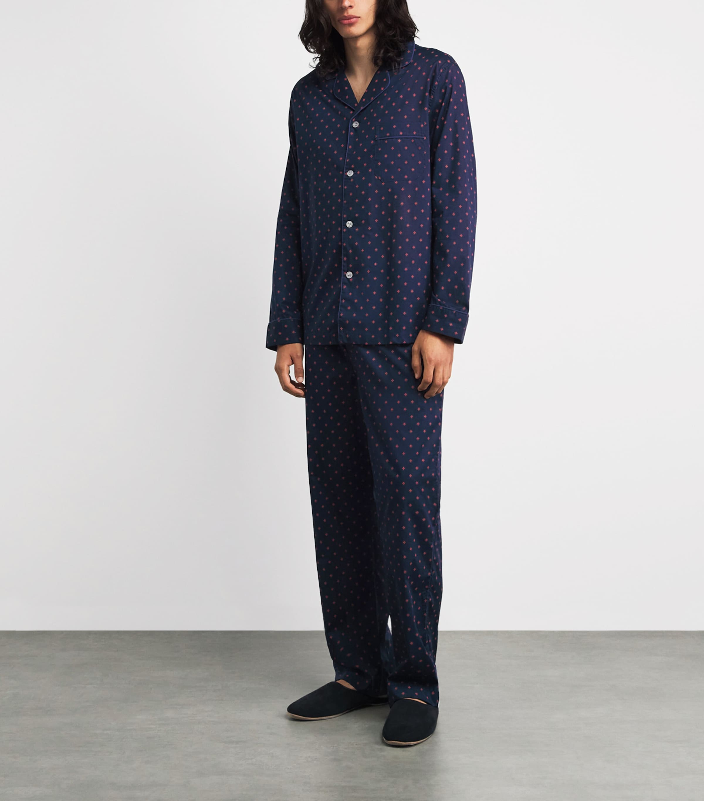 Derek Rose Mens Nelson Classic Pyjama Set Nav Image 2