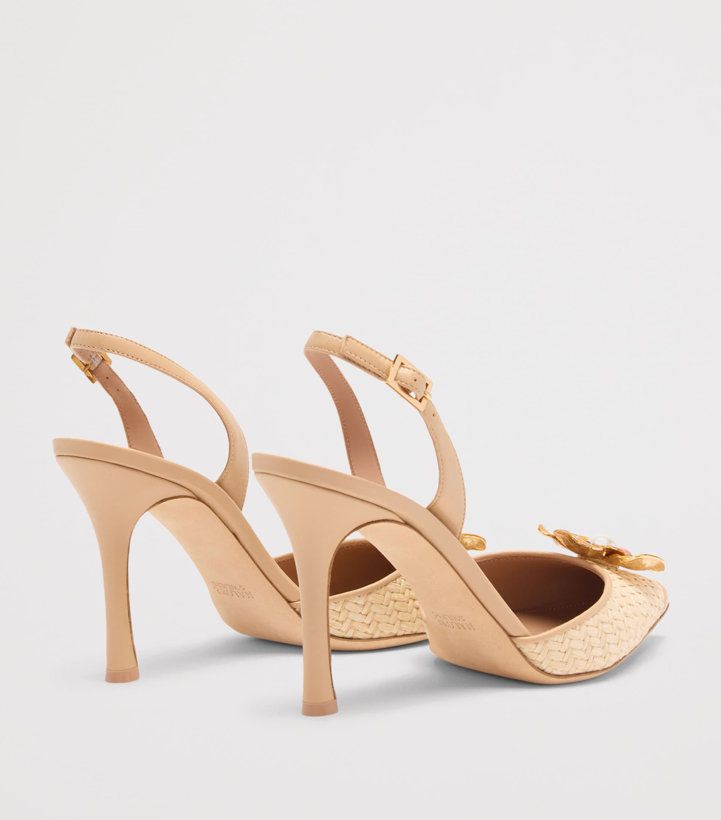 Malone Souliers Raffia Sarah Slingback Heels 90 Buff Image 4