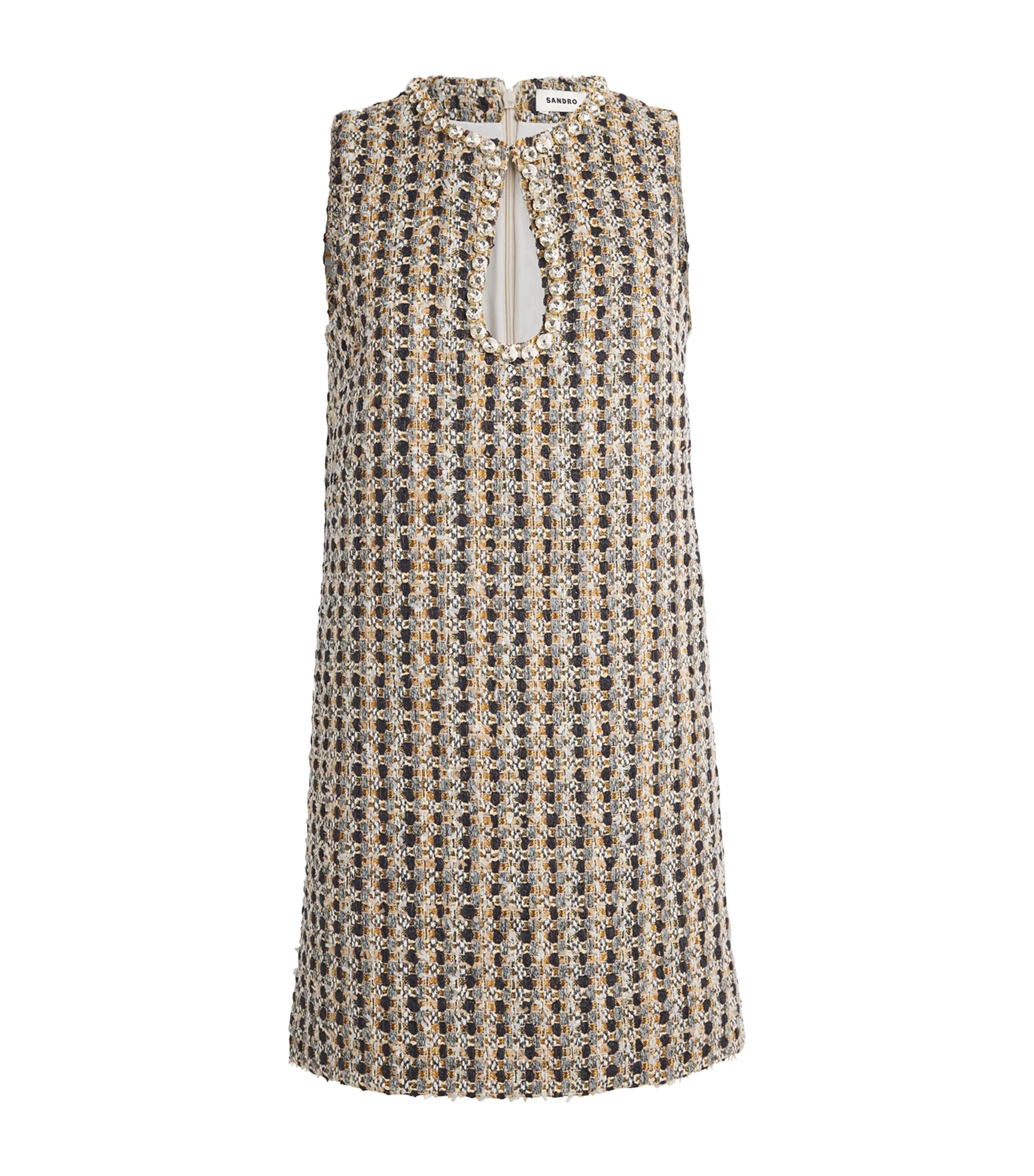 Sandro Gem-embellished Tweed Mini Dress In Brown