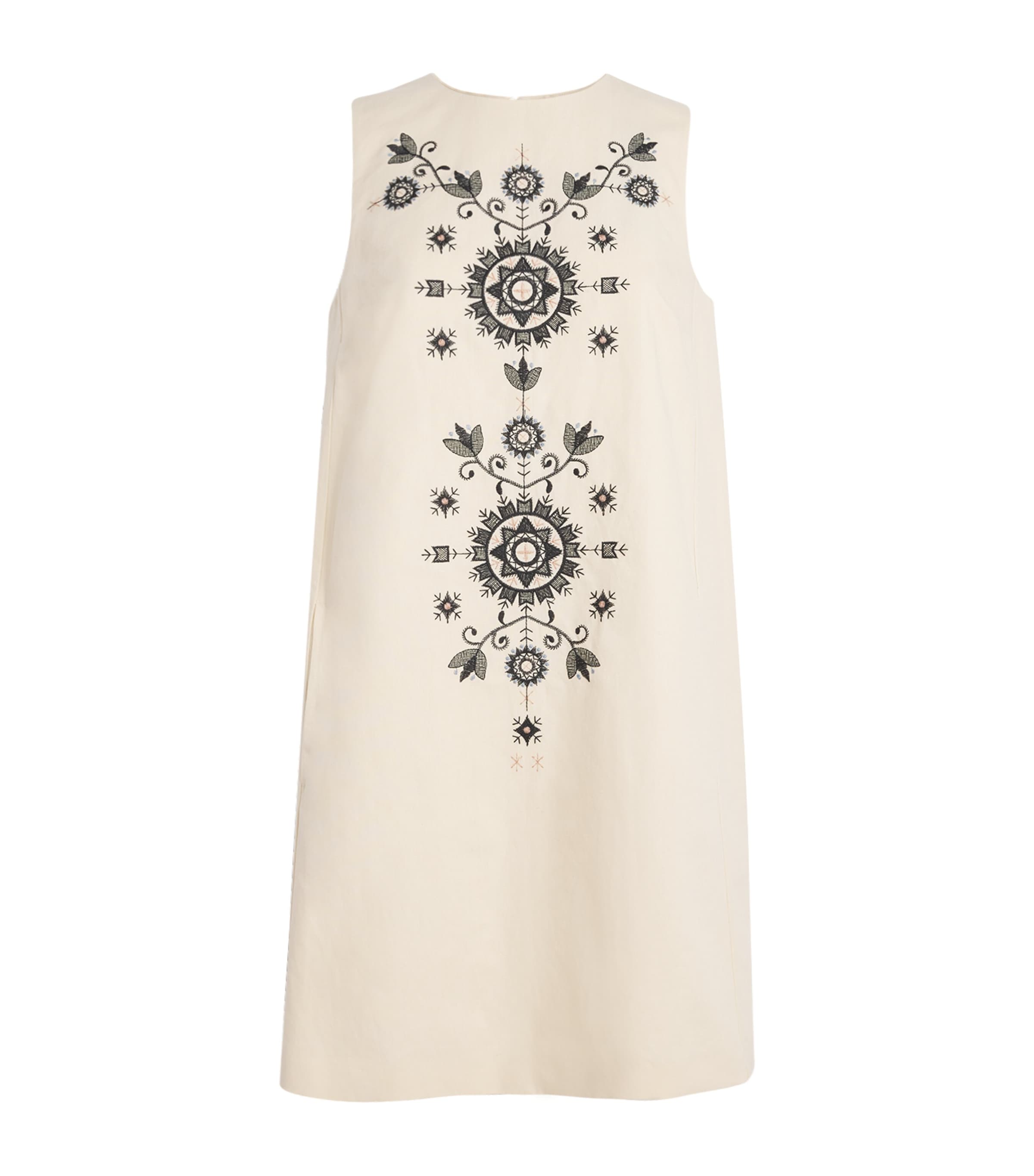Weekend Max Mara Omens Donald Floral-embroidered Cotton-blend Mini Dress Ivory In White