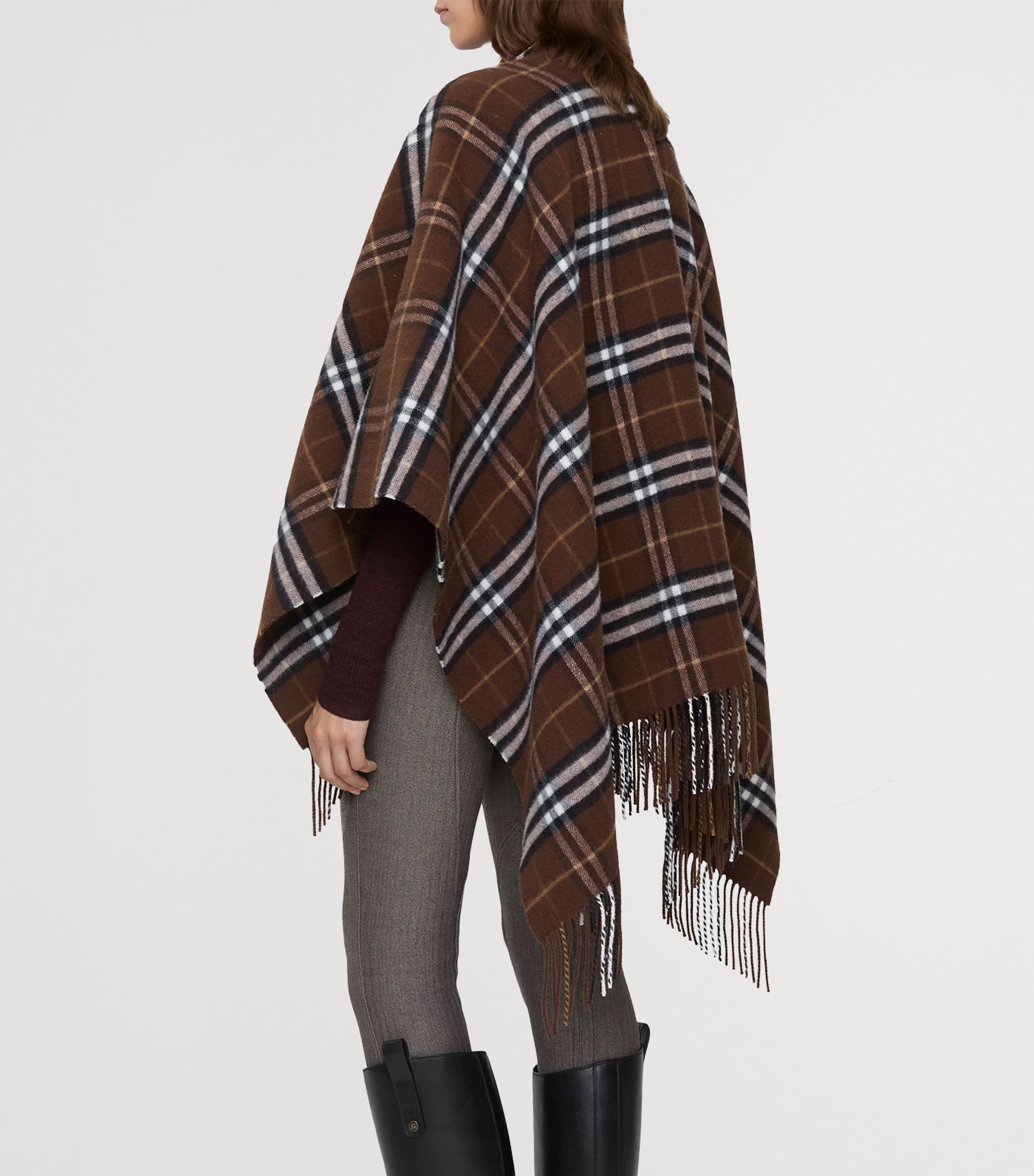 Wool-Cashmere Check Cape TREACLE Image 3