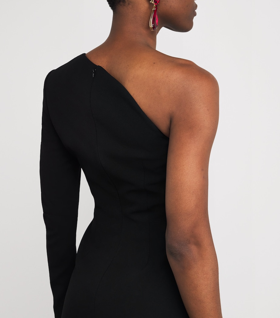 Crepe One-Shoulder Zahrah Midi Dress BLACK Image 6