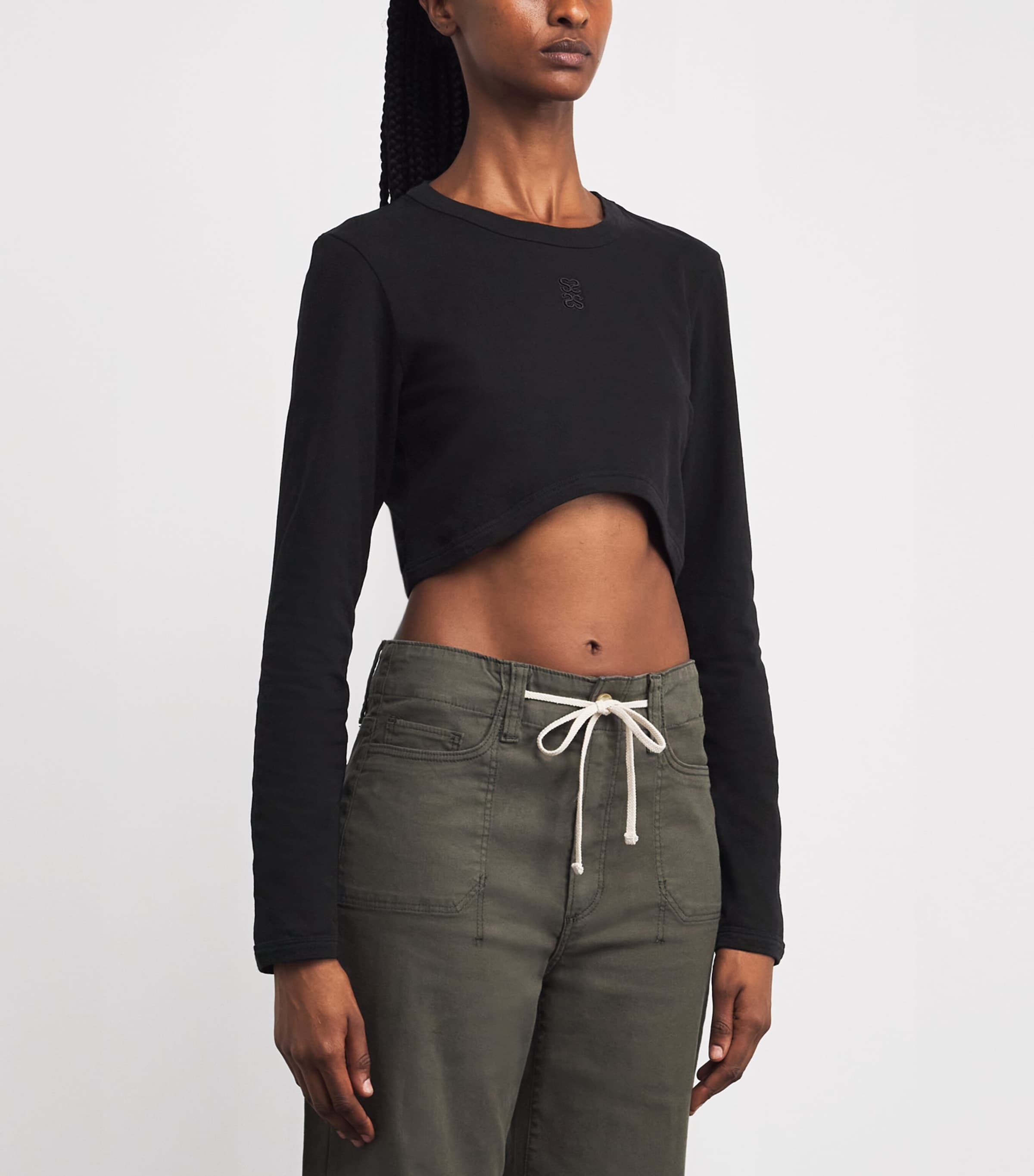 Stretch-Cotton Logo Crop Top BLACK Image 3