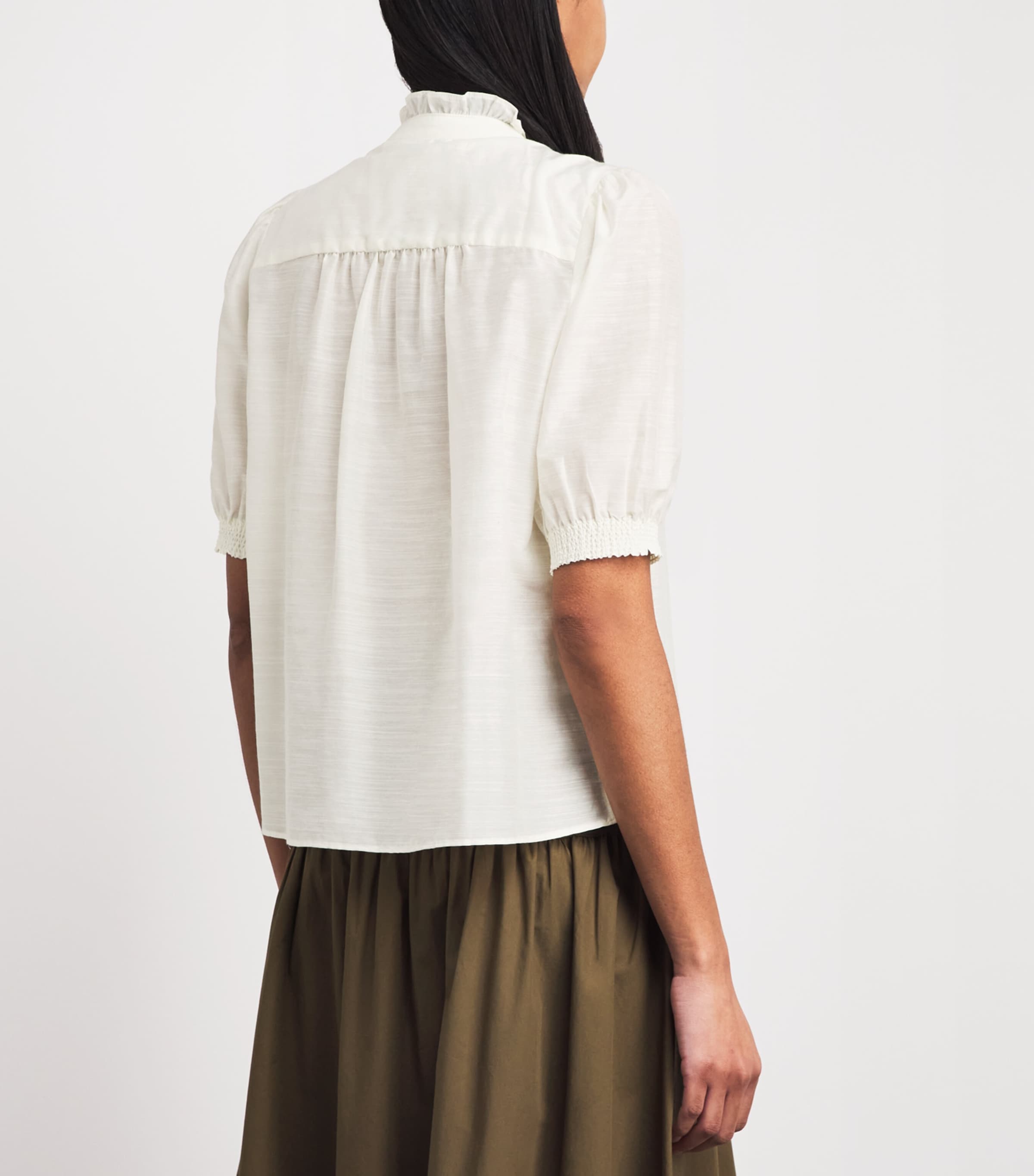 ME+EM Womens Cotton-Silk Pintuck Blouse Soft White Image 5