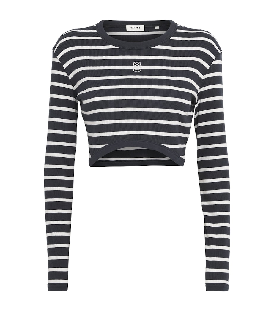 Sandro Paris Womens Cotton Stripe Crop Top Marine / Blanc Image 1