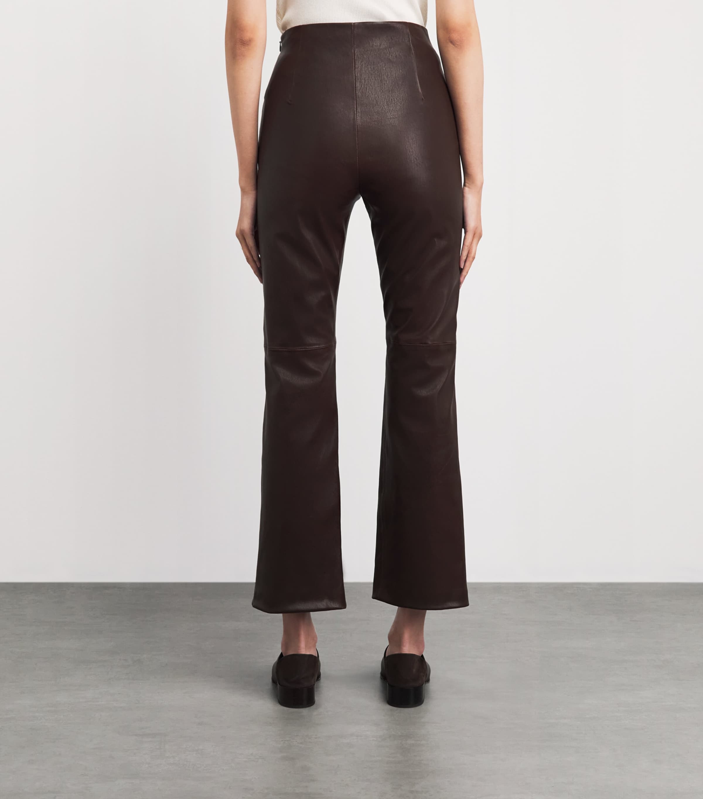 NOUR HAMMOUR Womens Leather Cropped Capri Trousers Brown Stretch Image 5
