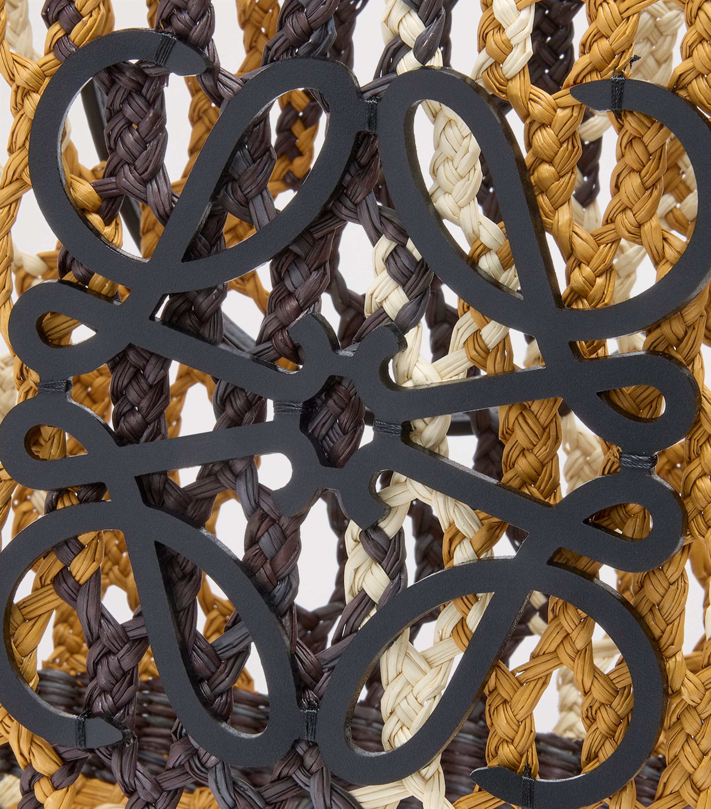 x Paula's Ibiza Medium Woven Anagram Basket Bag CHOCOLATE/OCHRE Image 5