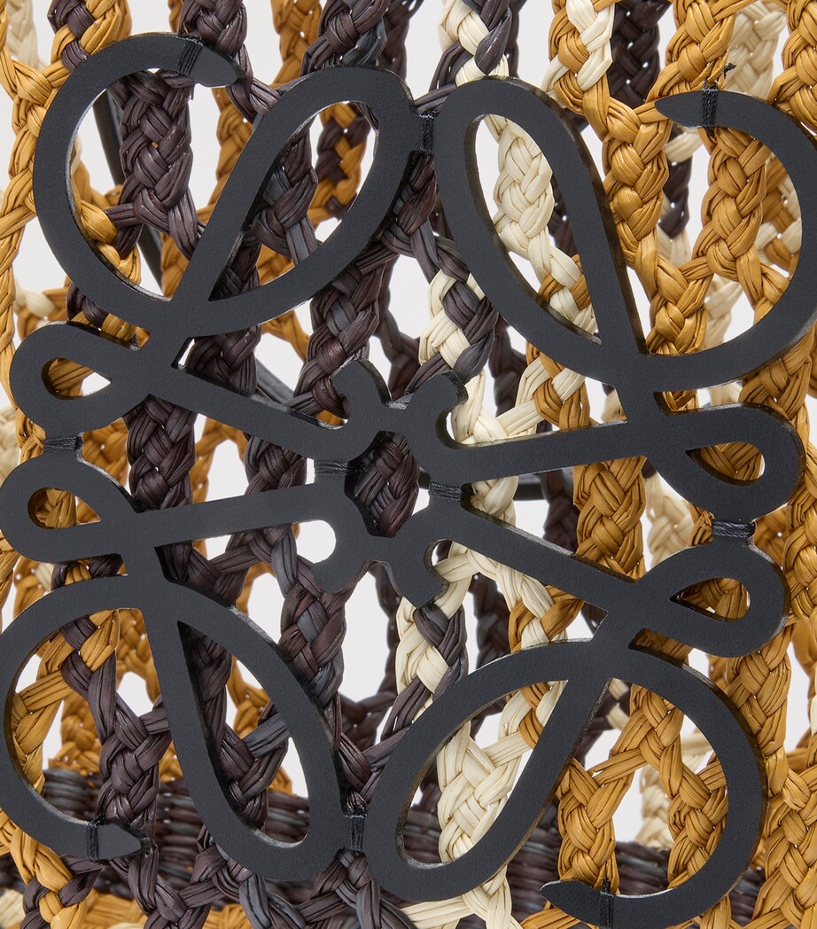 x Paula's Ibiza Medium Woven Anagram Basket Bag CHOCOLATE/OCHRE Image 5