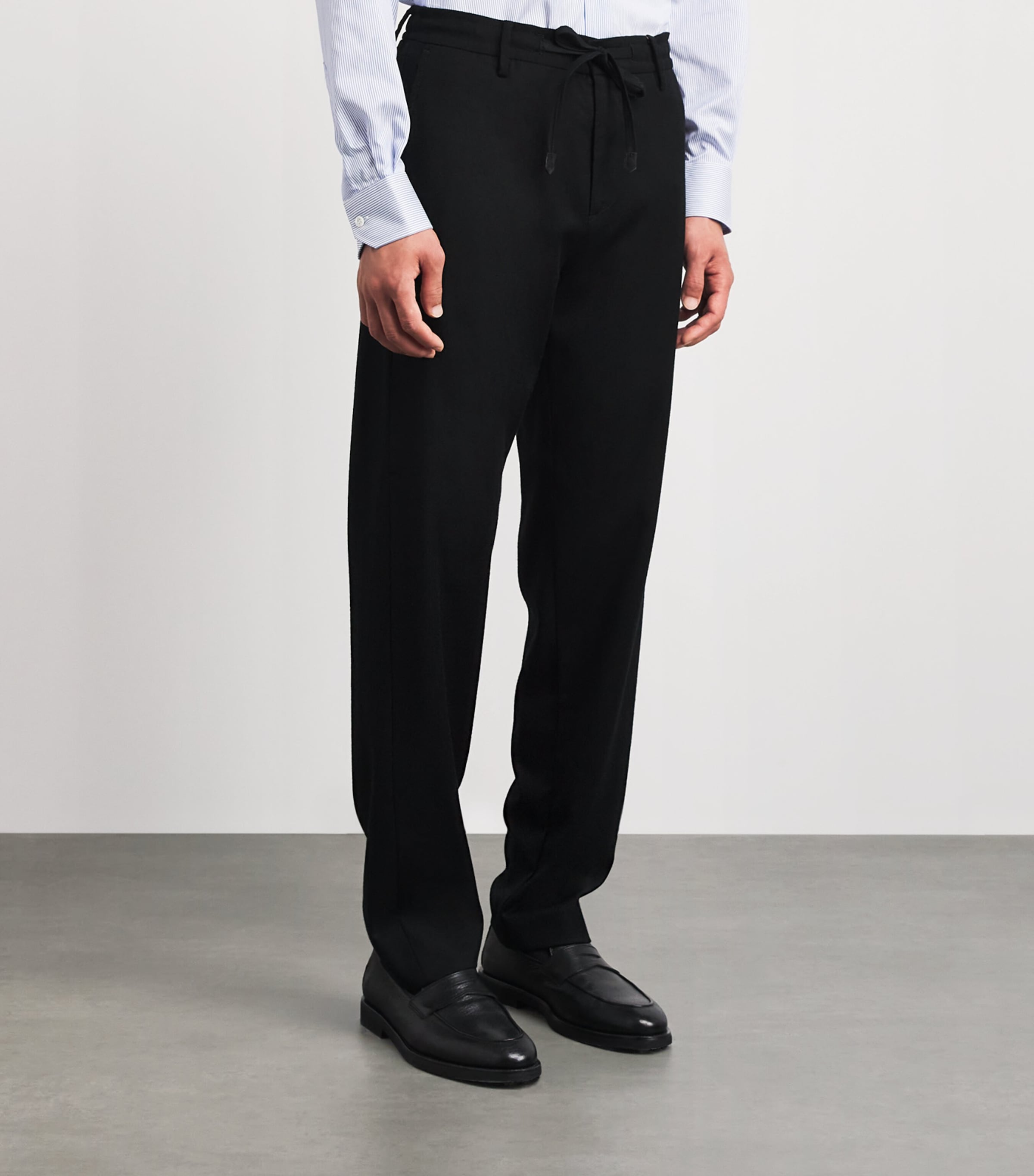 Canali Mens Wool Drawstring Trousers Black Image 4