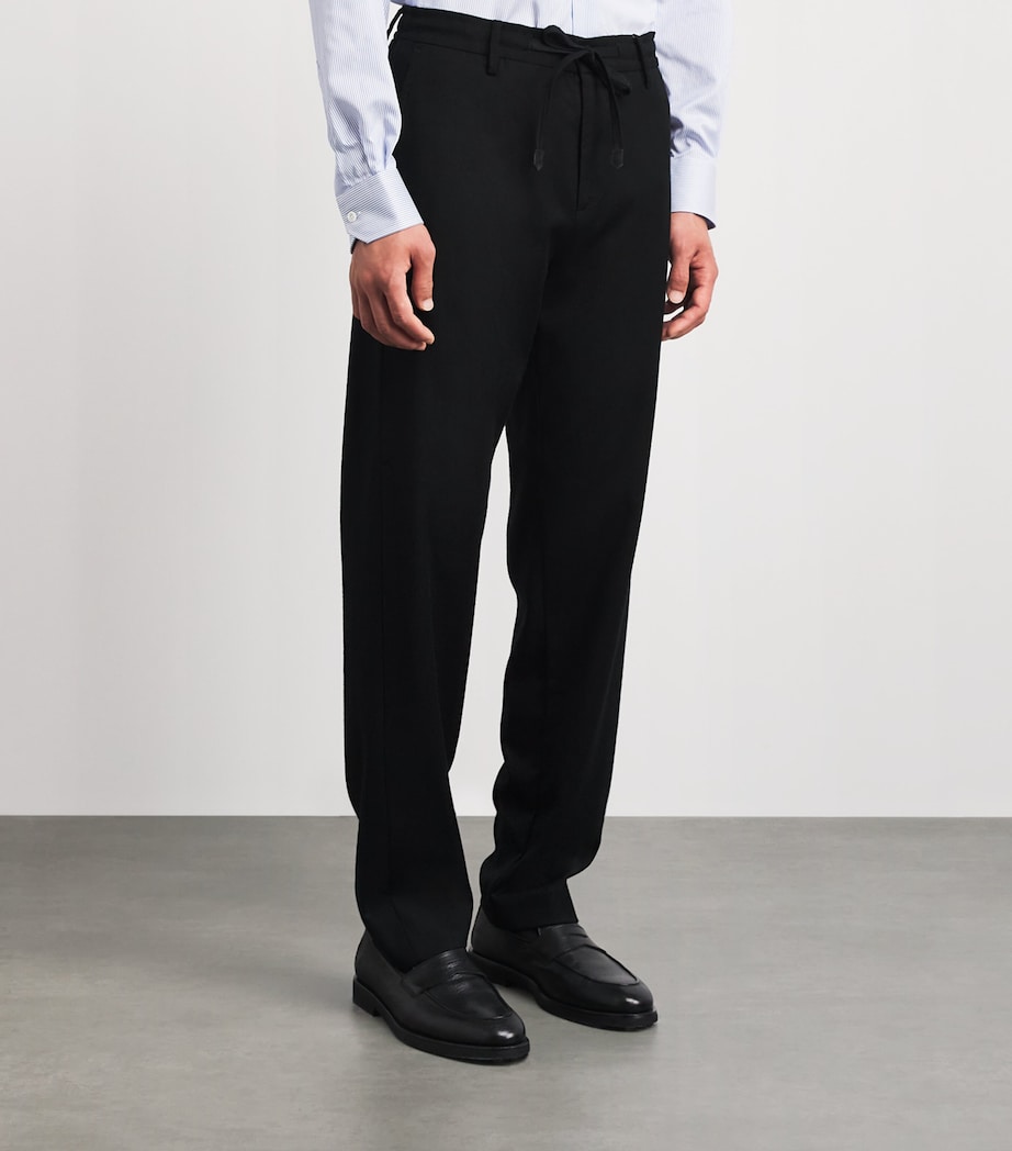 Canali Mens Wool Drawstring Trousers Black Image 4