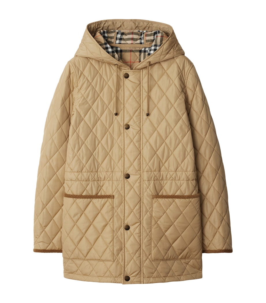 Burberry Womens Quilted Corduroy-Trim Parka Flax Image 1