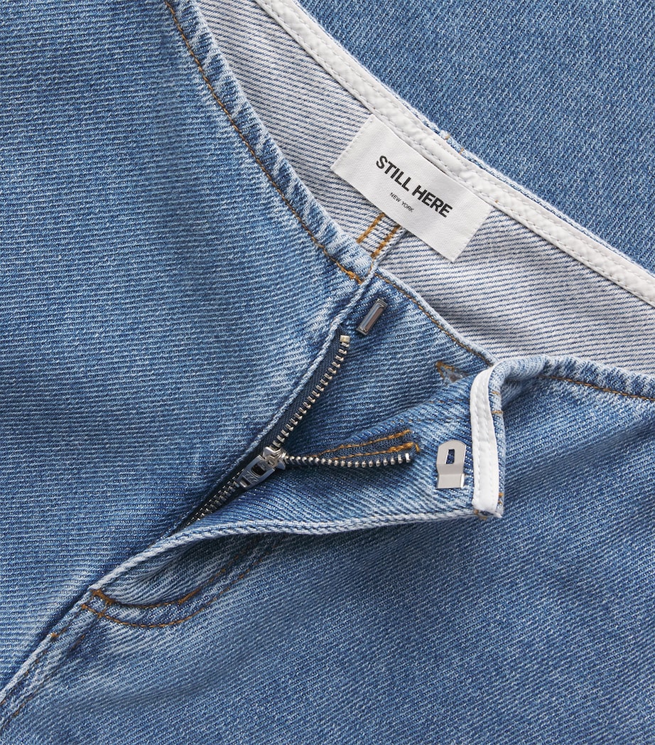 STILL HERE Womens Drawstring Sport Wide-Leg Jeans Classic Blue Image 6