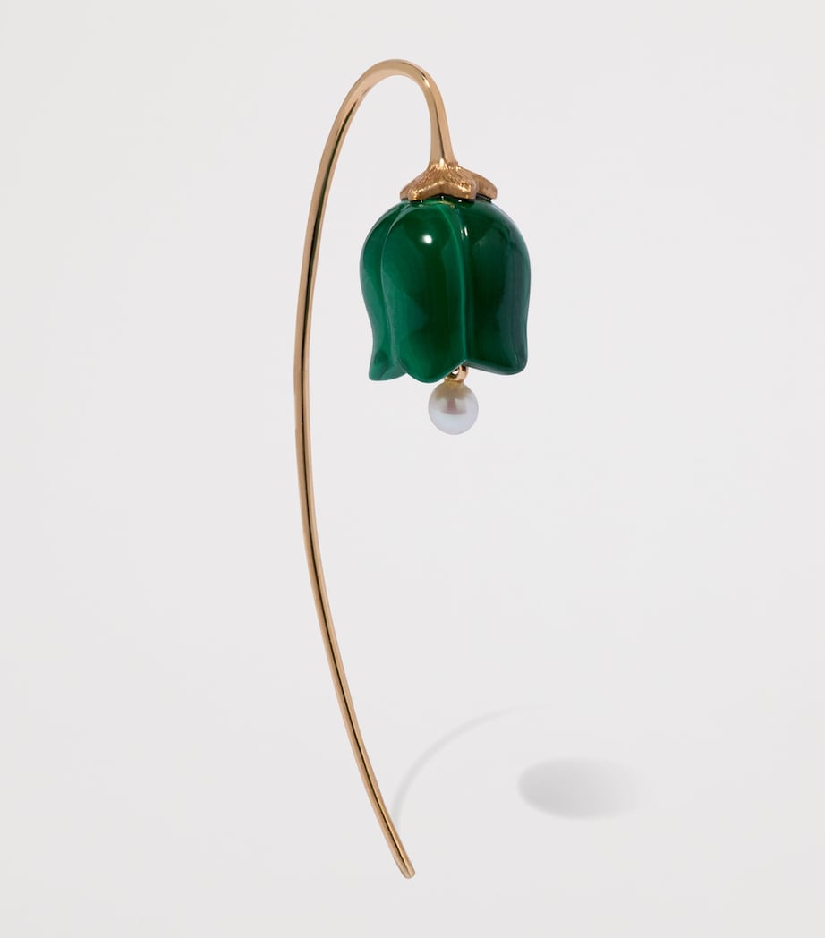 Yellow Gold, Malachite and Pearl Tulips French Hook Earrings YELLOW GOLD Image 2