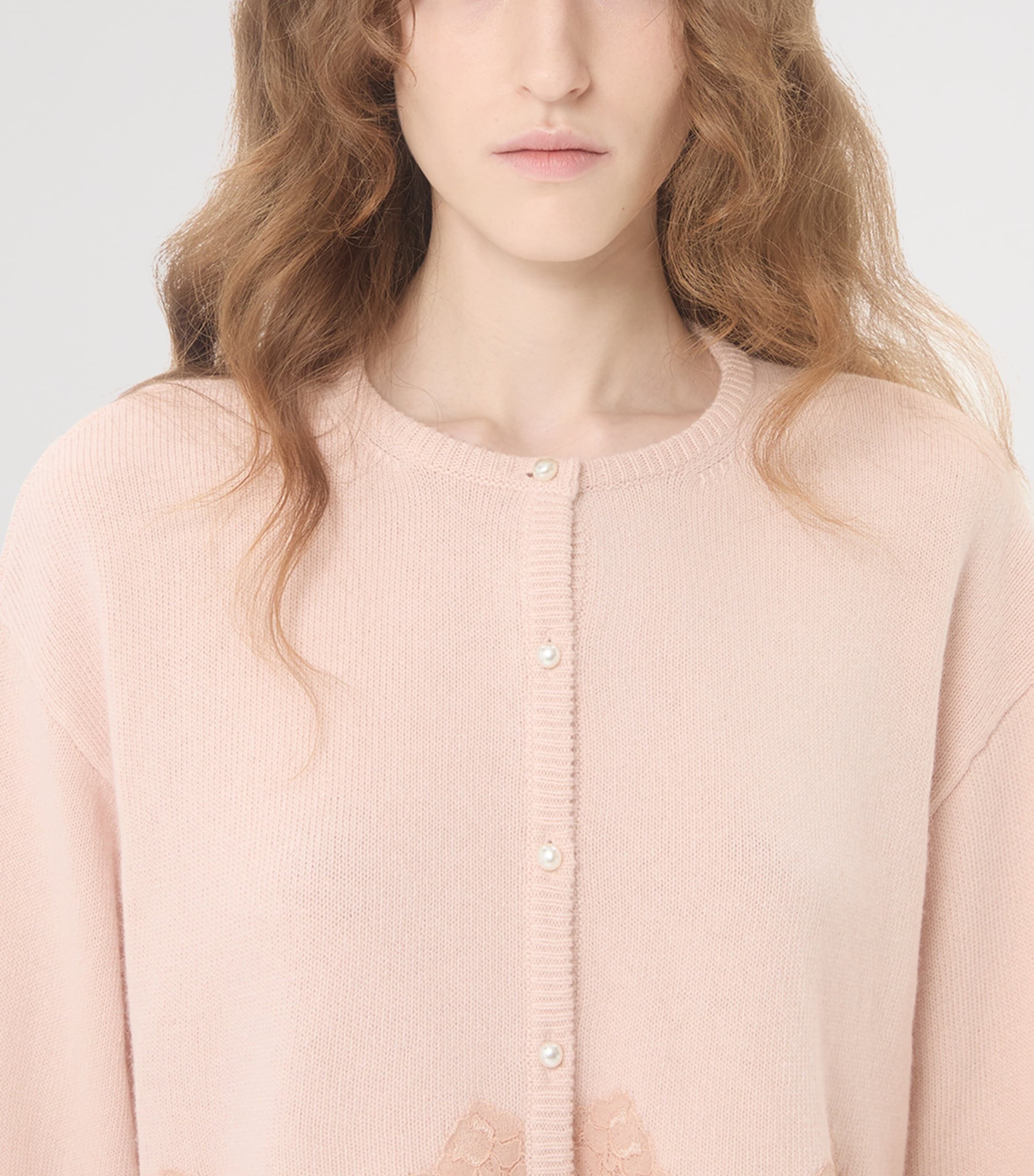 Virgin Wool Lace-Trim Cardigan C57 Image 6