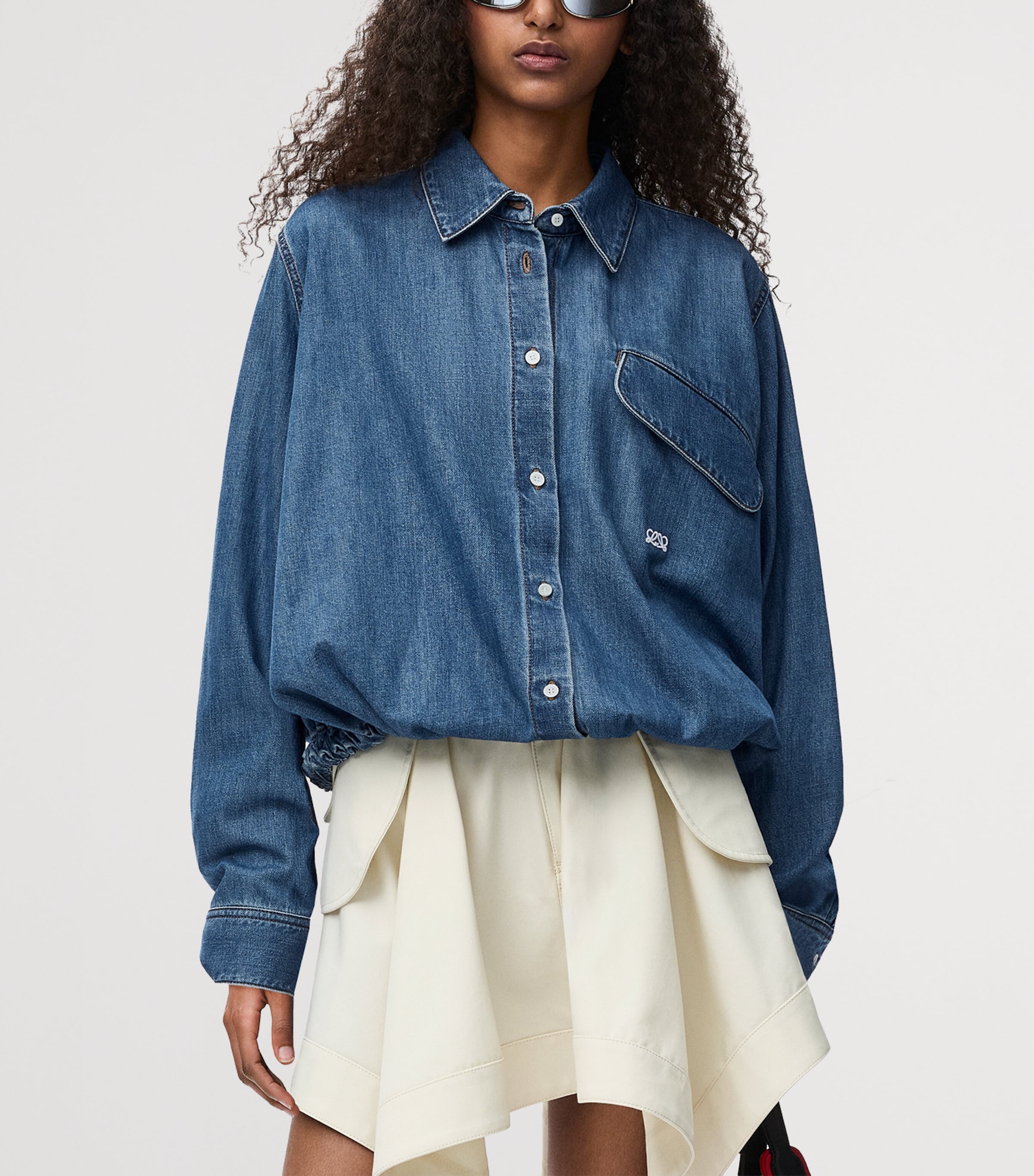 Drawstring-Hem Denim Shirt LIGHT BLUE Image 3