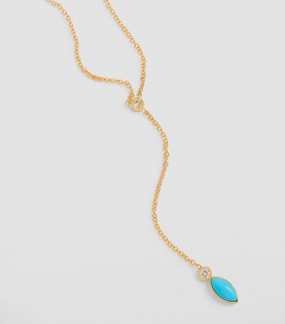 Yellow Gold, Diamond and Turquoise Lariat Necklace YELLOW GOLD Image 5