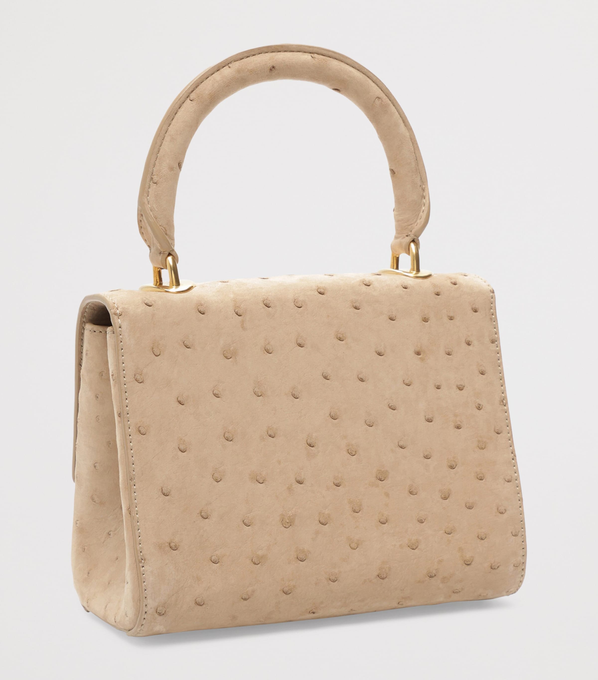 Mini Ostrich Leather Secret Top-Handle Bag 803 TAUPE Image 2