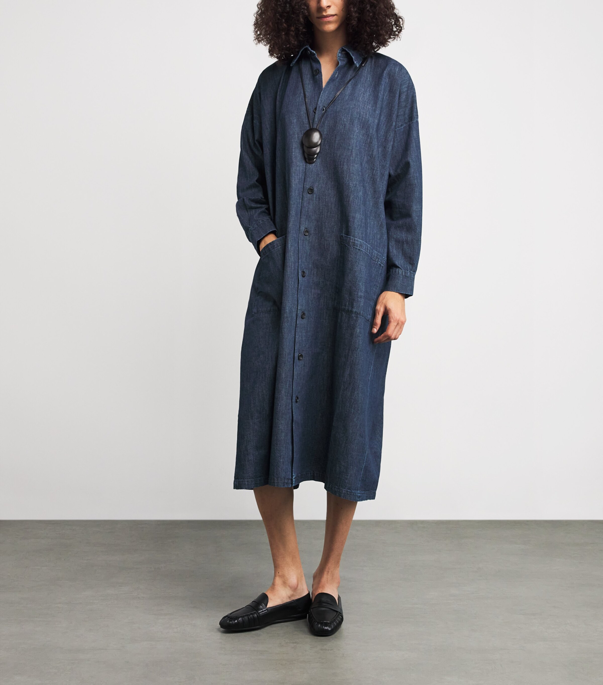 Denim Side-Seam Midi Dress JEANDARK Image 2