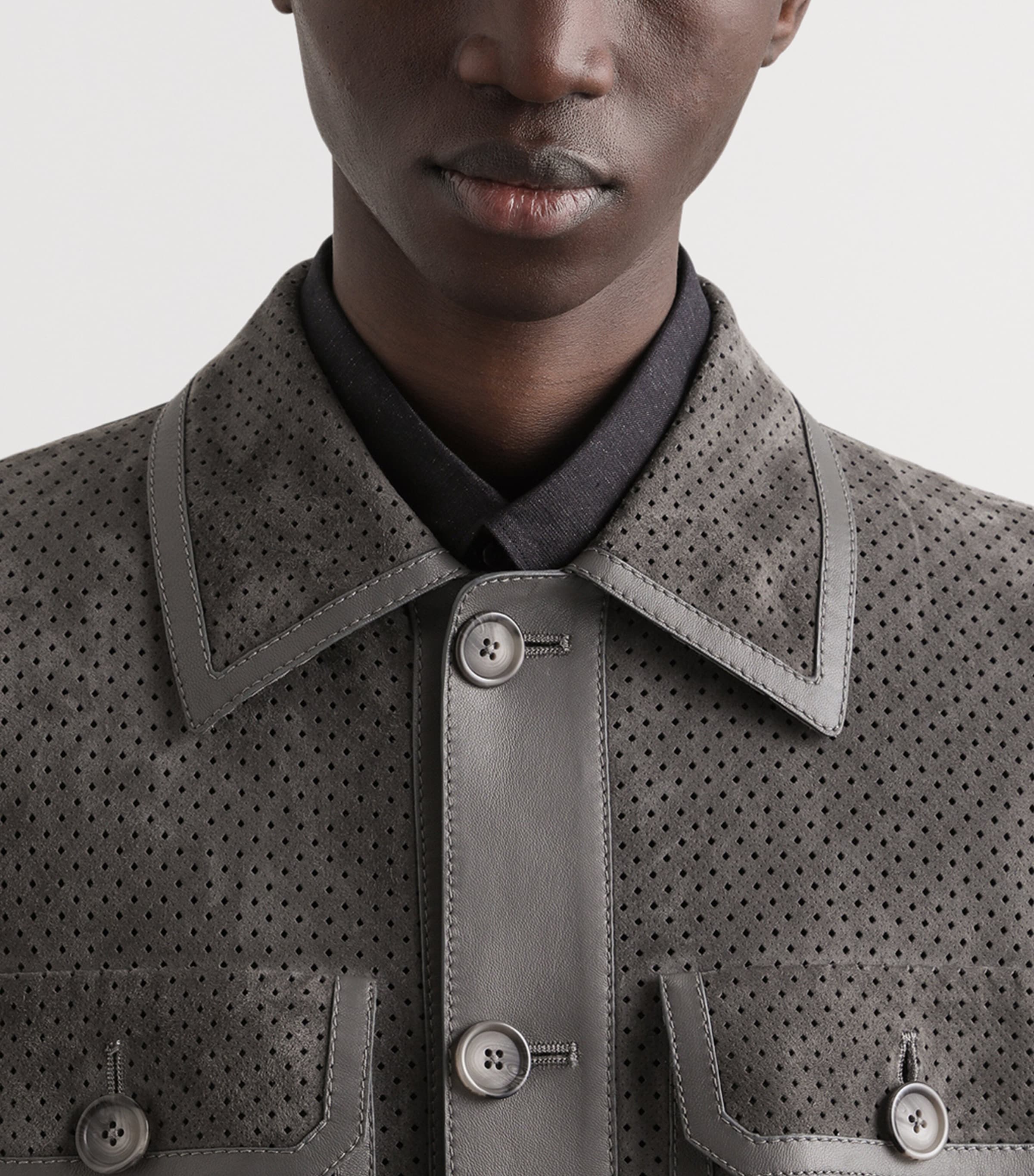 Lambskin Perforated Jacket N0352-ASH GREY Image 5